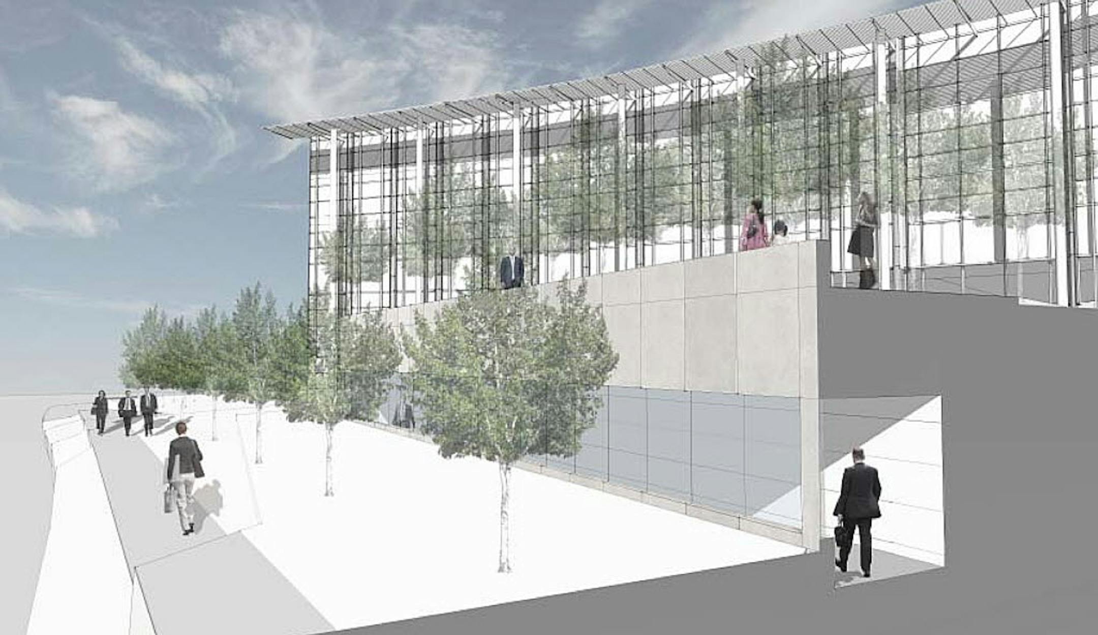 An illustration of the proposed Minnesota Senate building before it was modified.