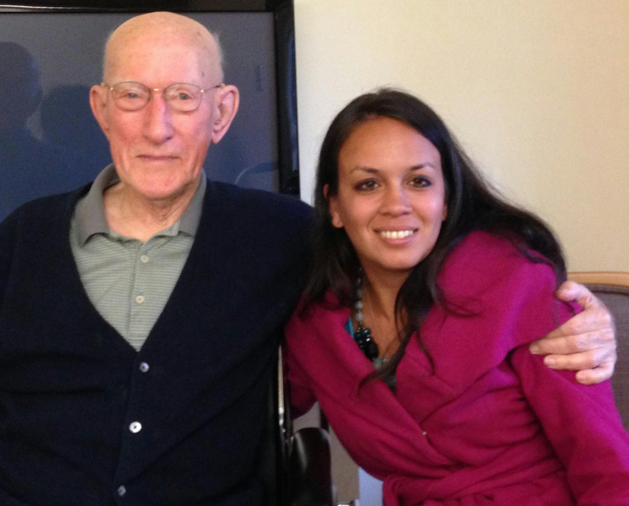 Star Tribune reporter Maya Rao posing with Omar, childhood friend of her grandfather.