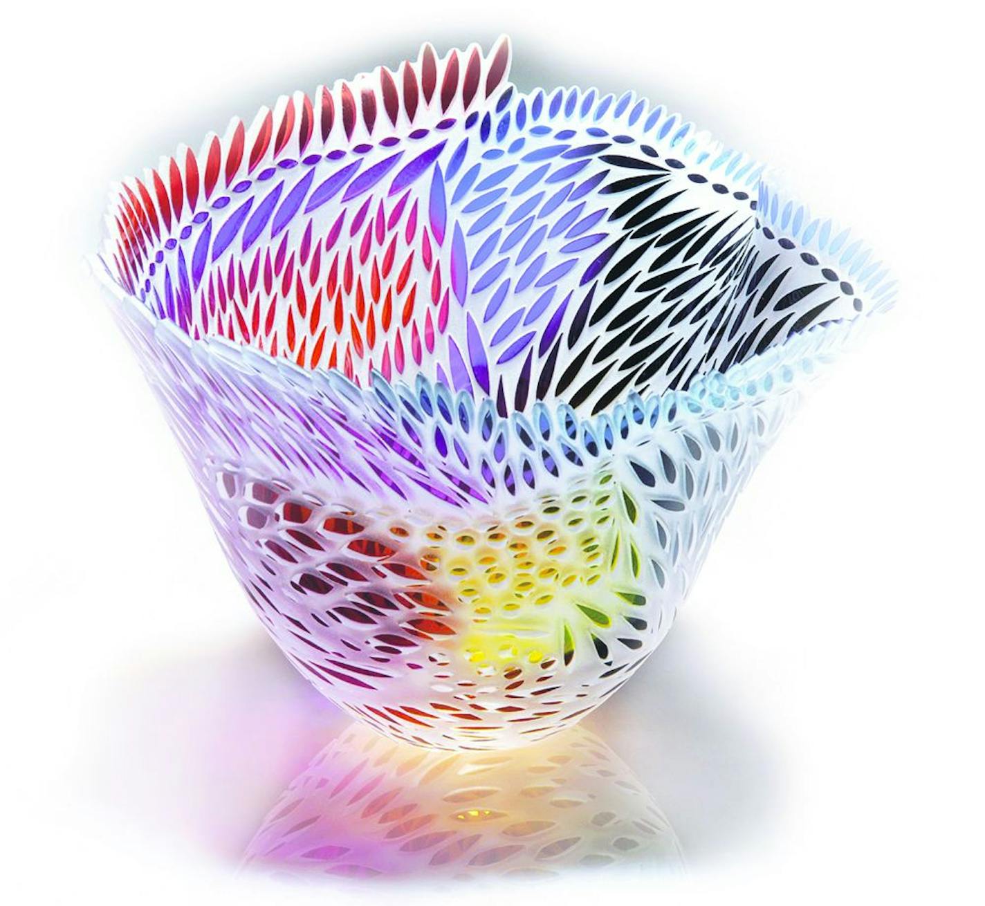 Blown and etched glass bowl by Jim and Renee Engebretson.