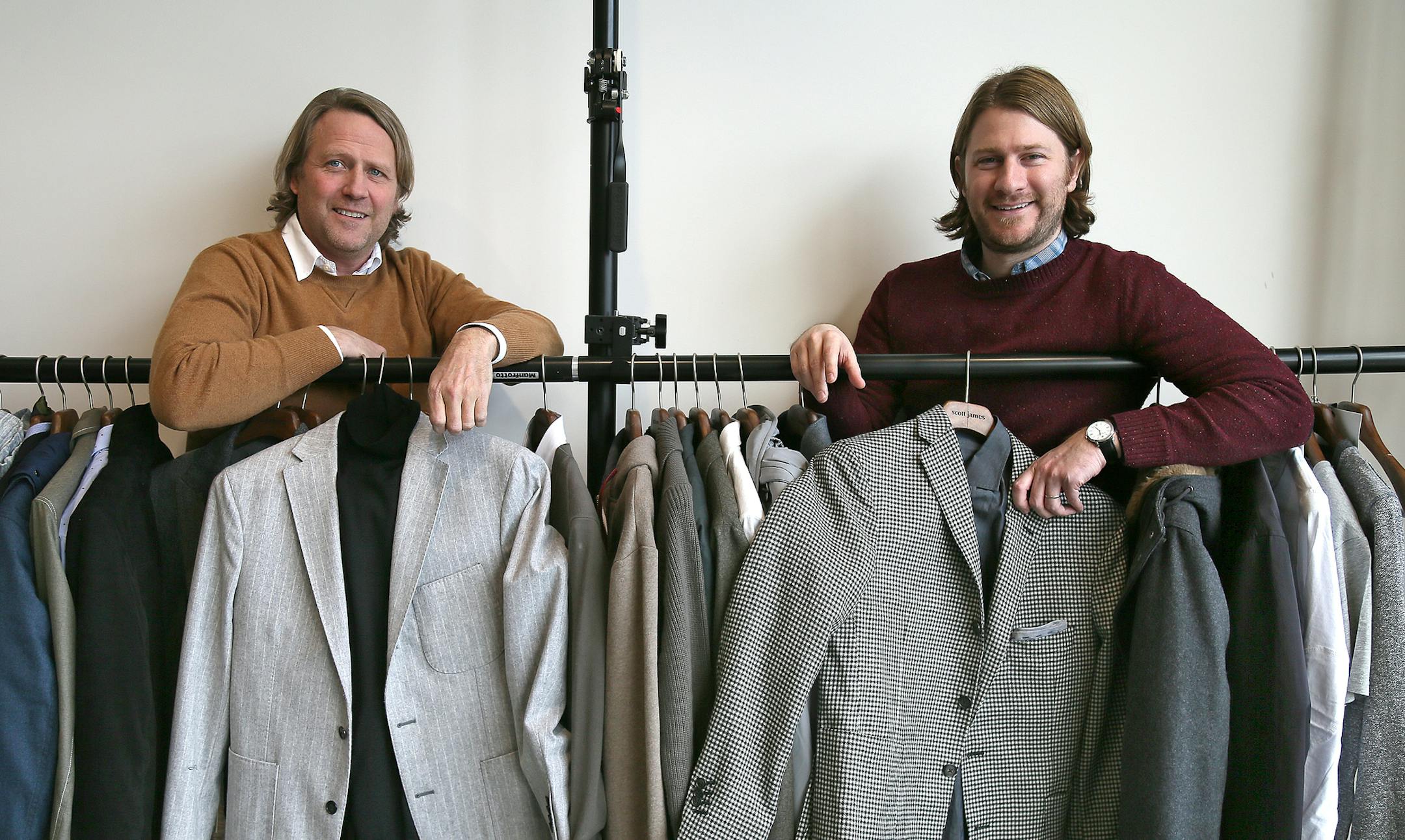 Scott Kuhlman, left, and Drew Pearson launched Lewk, their Minneapolis-based menswear subscription service, in December. Kuhlman designs the clothes; styles include “classic” and “heritage.”