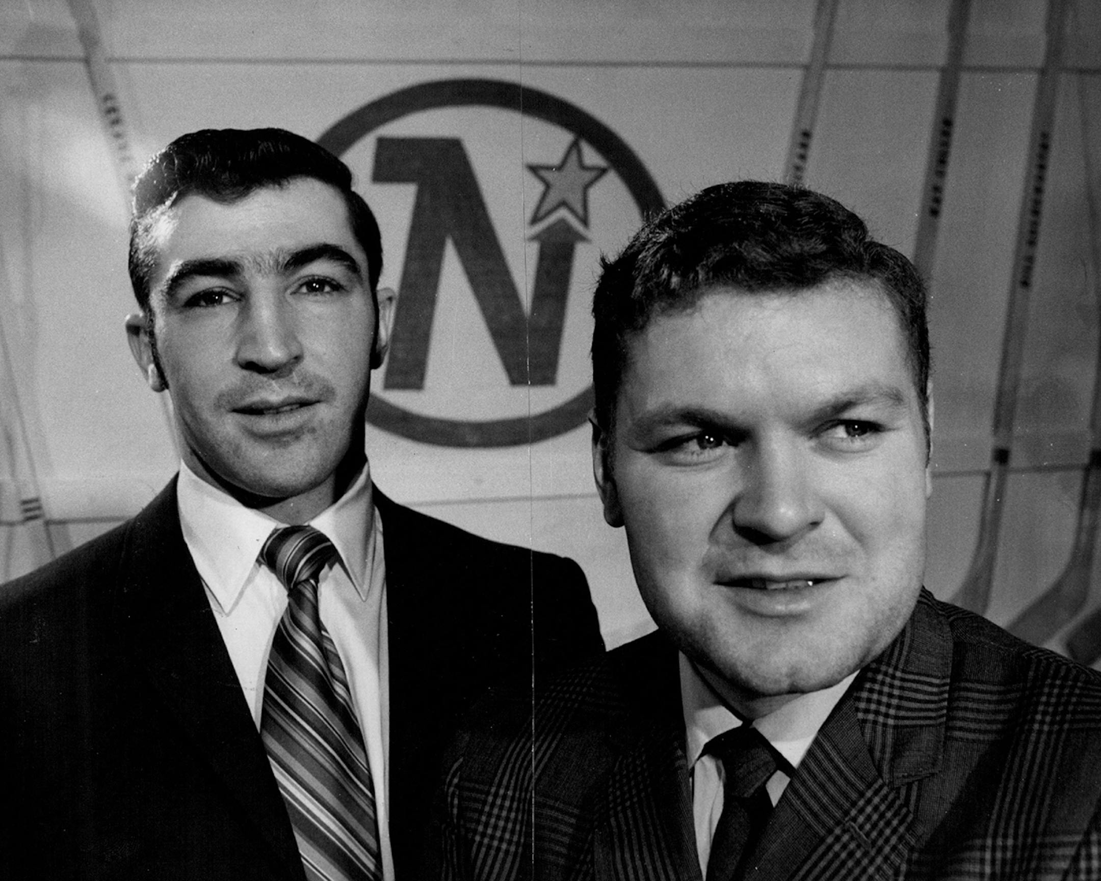 J.P. Parise (left) with L.A. Kings goalie Gerry Desjardins in 1969.