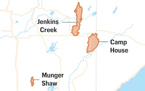 View of three wildfires in northern Minnesota as of May 14, 2025.