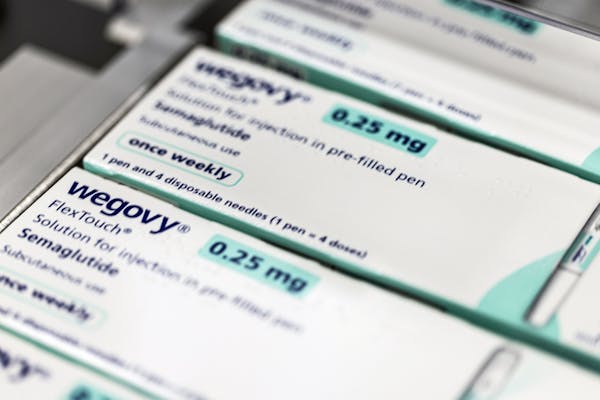 Packets of Wegovy move along a conveyor at the Novo Nordisk A/S production facilities in Hillerød, Denmark, on Monday, June 12, 2023. 
