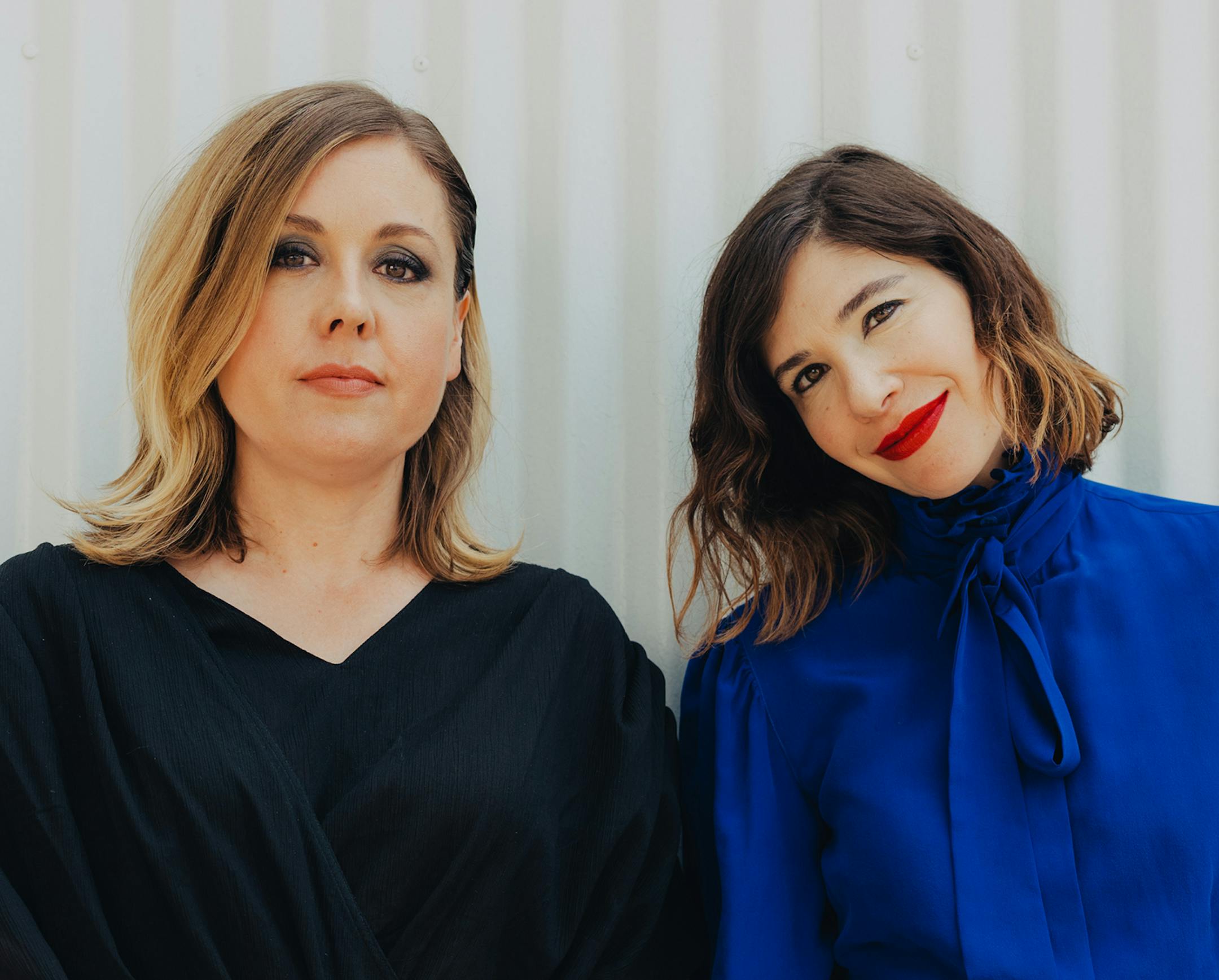Corin Tucker, left, and Carrie Brownstein of Sleater Kinney, in Los Angeles, July 9, 2019. After two and a half decades, the acclaimed band collaborates with St. Vincent for its ninth album -- and moves onward without its longtime drummer. (Rozette Rago/The New York Times)