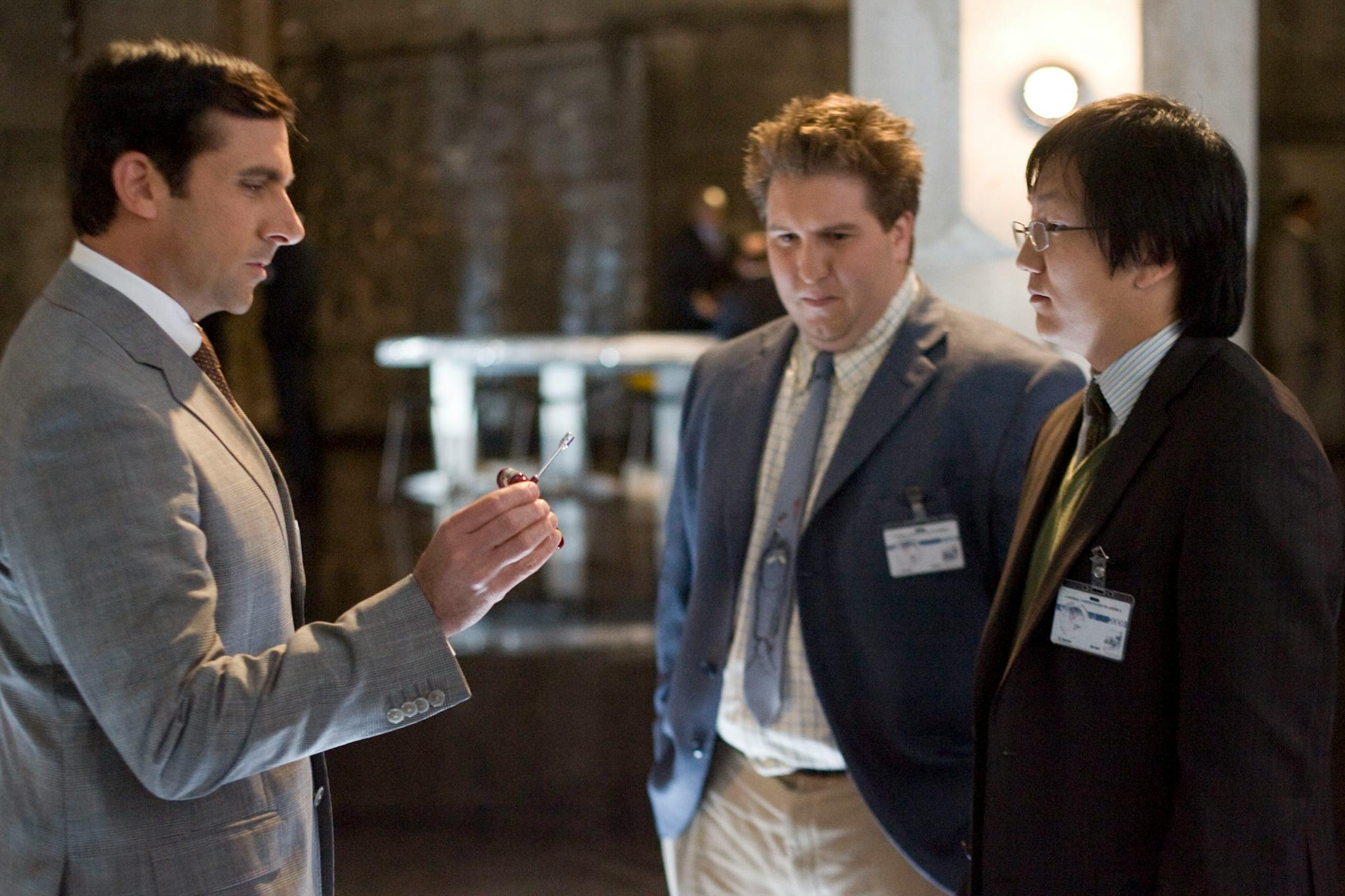 This undated photo provided by Warner bros. Pictures shows Steve Carell as Maxwell Smart, left, Nate Torrence as Lloyd, center, and Masi Oka as Bruce during a scene from Warner Bros. Pictures and Village Roadshow Pictures action comedy "Get Smart".