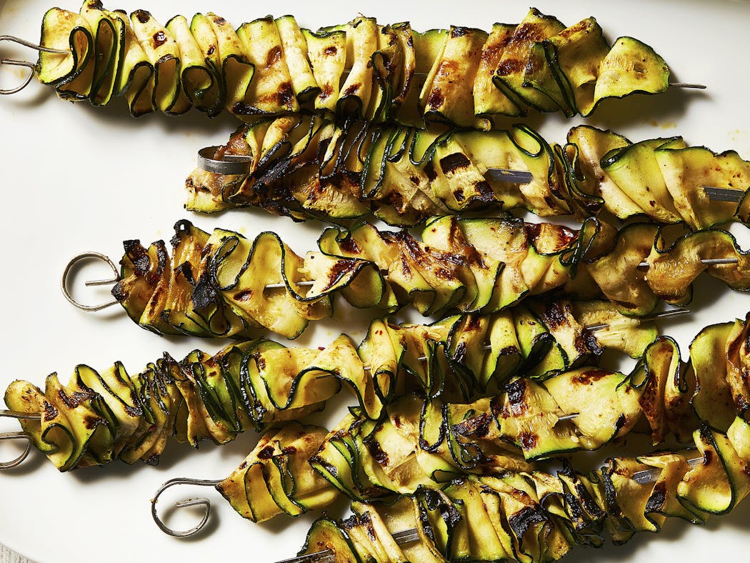 Grilled zucchini ribbons. Food styled by Roscoe Betsill.