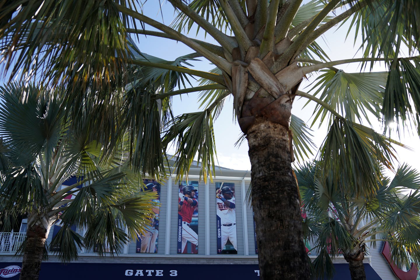 Banners depicting Twins stars hung from Hammond Stadium. ] ANTHONY SOUFFLE &#x2022; anthony.souffle@startribune.com Crews prepped The CenturyLink Sports Complex and Hammond Stadium for the start of the Minnesota Twins Spring Training Monday, Feb. 11, 2019 in Fort Myers, Fla.