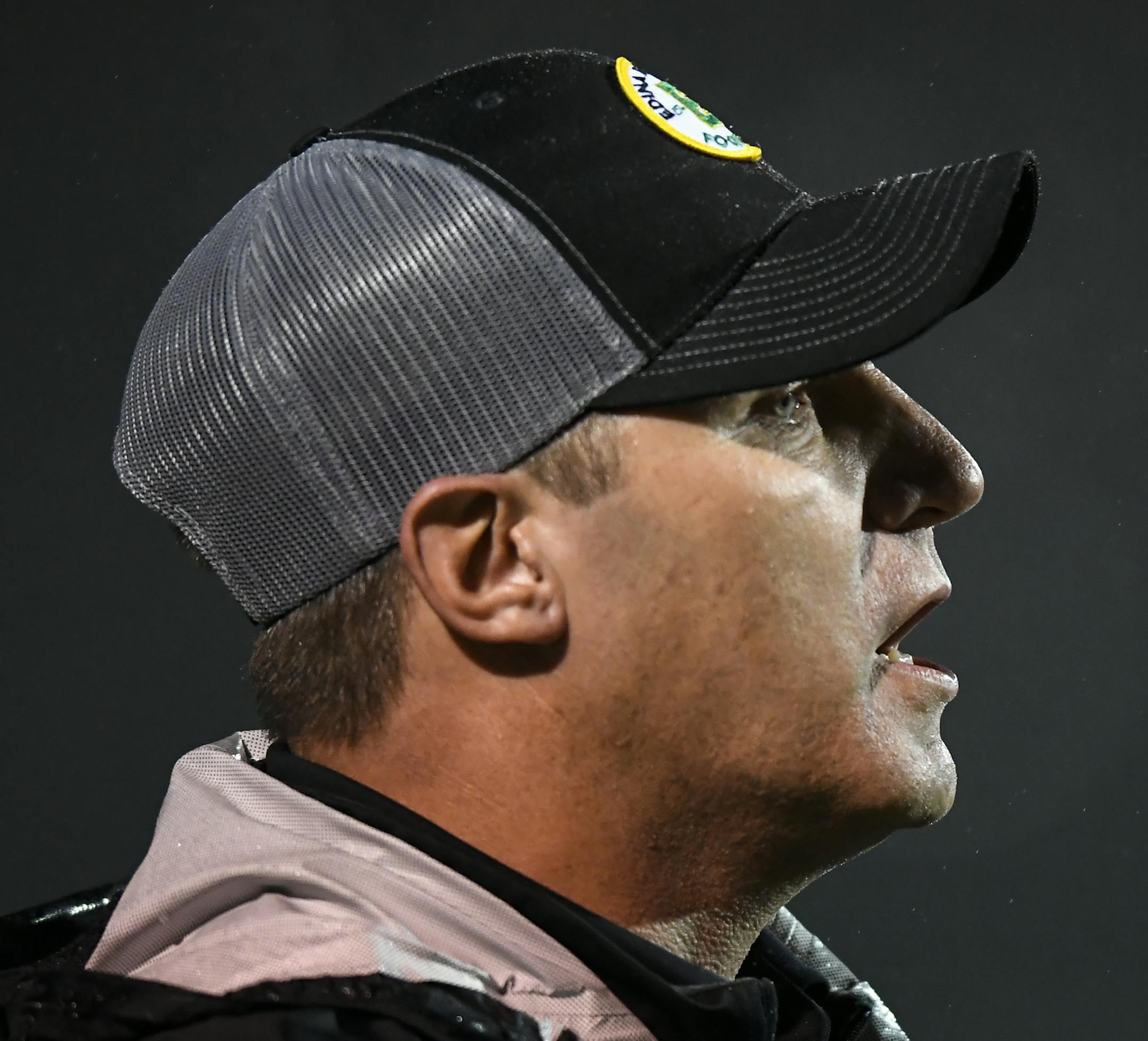 Edina head coach Derrin Lamker directed his team in the first half Friday against Minnetonka. ] AARON LAVINSKY • aaron.lavinsky@startribune.com Edina played Minnetonka in a high school football game on Friday, Oct. 5, 2018 at Edina High School.