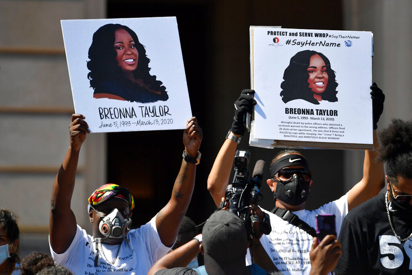 A rally in Breonna Taylor's honor on the steps of the Kentucky State Capitol in Frankfort, Ky., Thursday, June 25, 2020.