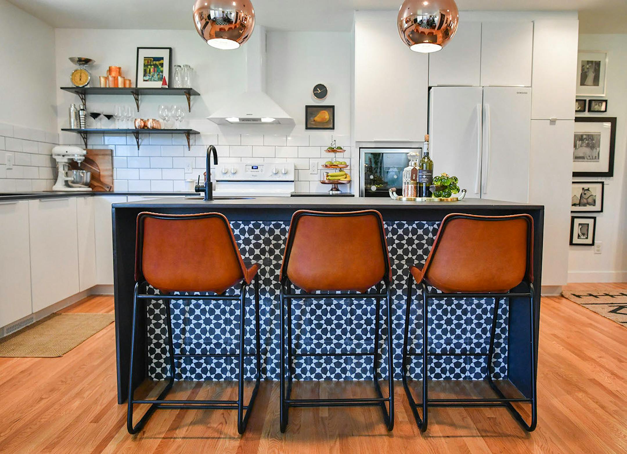 Space from an old family room became part of a new modern kitchen.