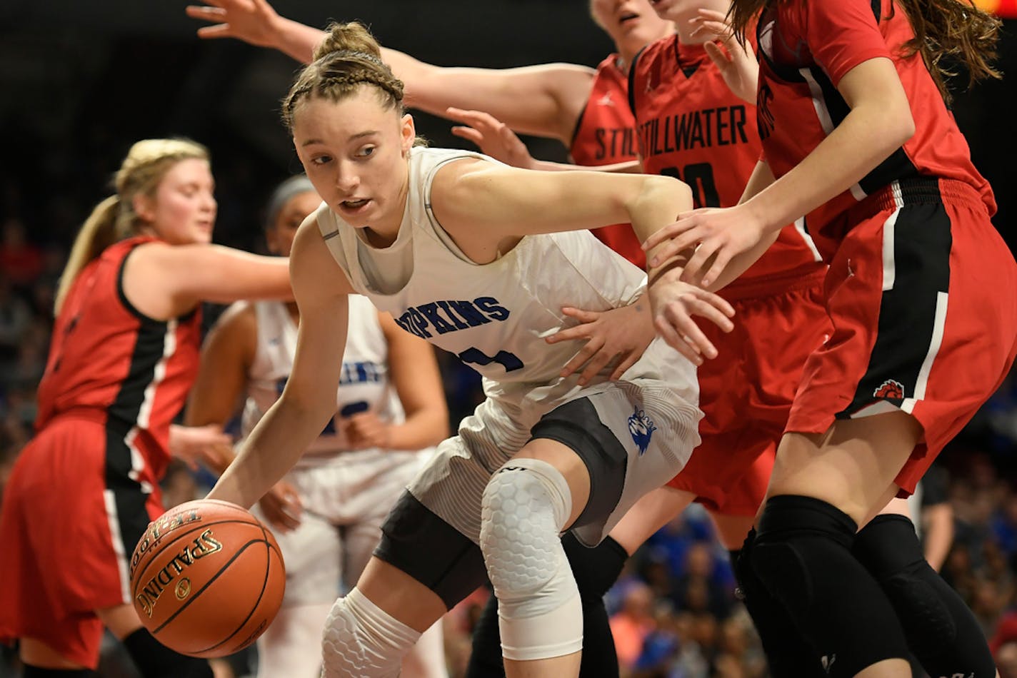 Hopkins guard Paige Bueckers (1) controlled the ball in the first half against Stillwater.]   Aaron Lavinsky ¥ aaron.lavinsky@startribune.com