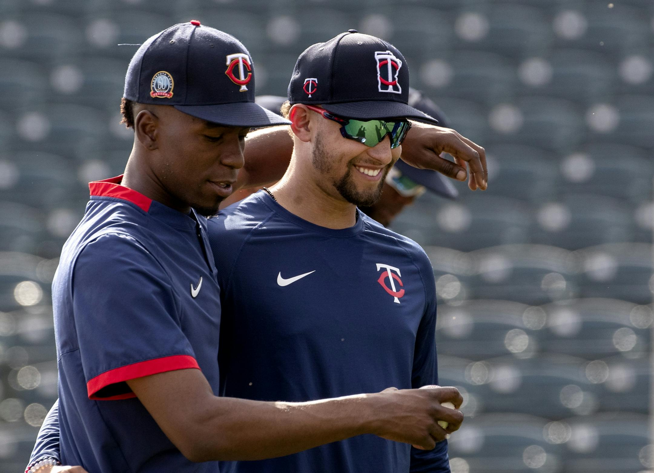 Minnesota Twins' Nick Gordon and Royce Lewis during the first day of practice for position players.