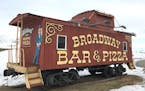 The caboose outside Broadway Bar & Pizza on the Minneapolis riverfront near downtown.