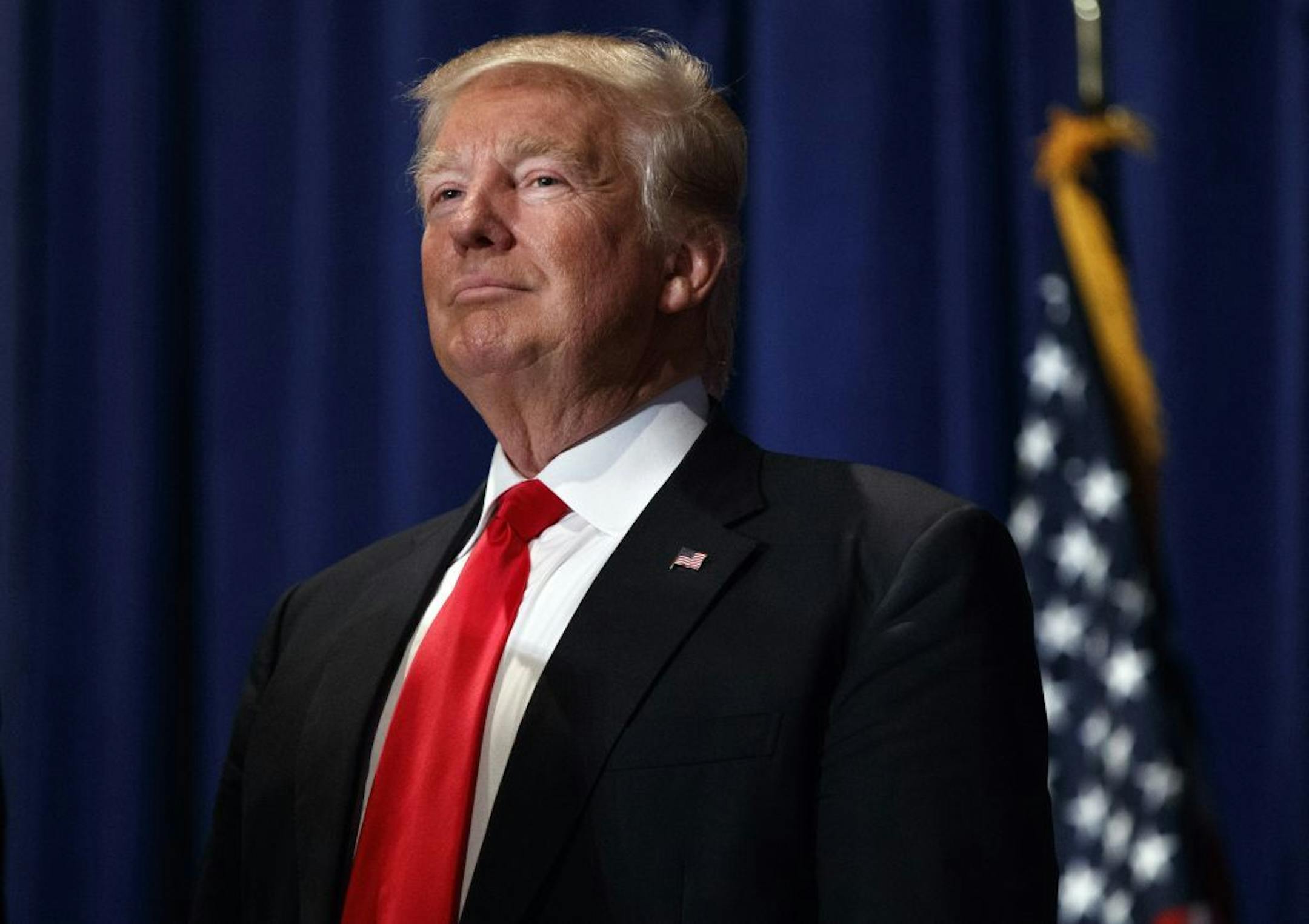 In this Friday, Aug. 12, 2016, photo, Republican presidential candidate Donald Trump pauses during a campaign rally in Altoona, Pa. The Republican Party could be nearing a breaking point with Trump. As the celebrity businessman skips from one gaffe to the next, GOP leaders in Washington and top battleground states have begun openly contemplating turning their backs on their party�s presidential nominee to prevent what they fear will be wide-scale Republican losses on Election Day.