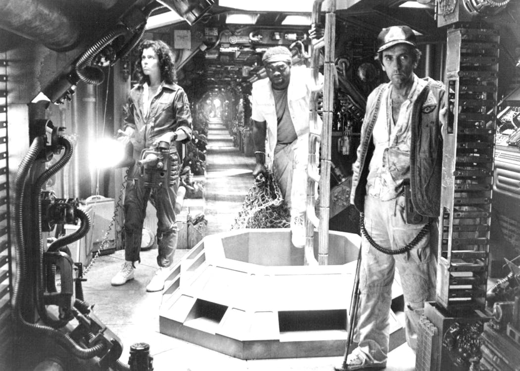 Sigourney Weaver, center, as the heroine Ripley in 1979’s “Alien.”