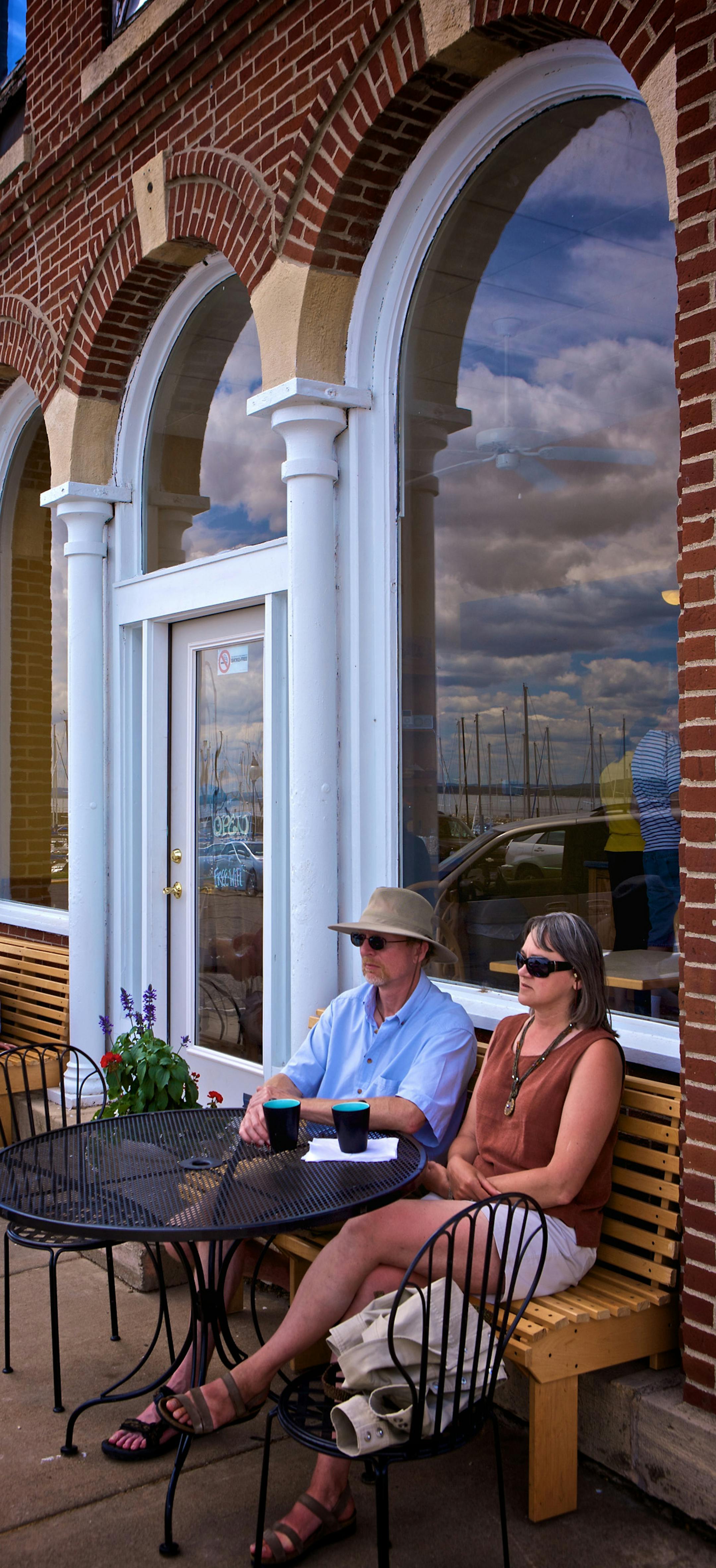 Al and Deb Marten took a coffee break – and soaked up the spectacular view – outside Rabbit's Bakery.