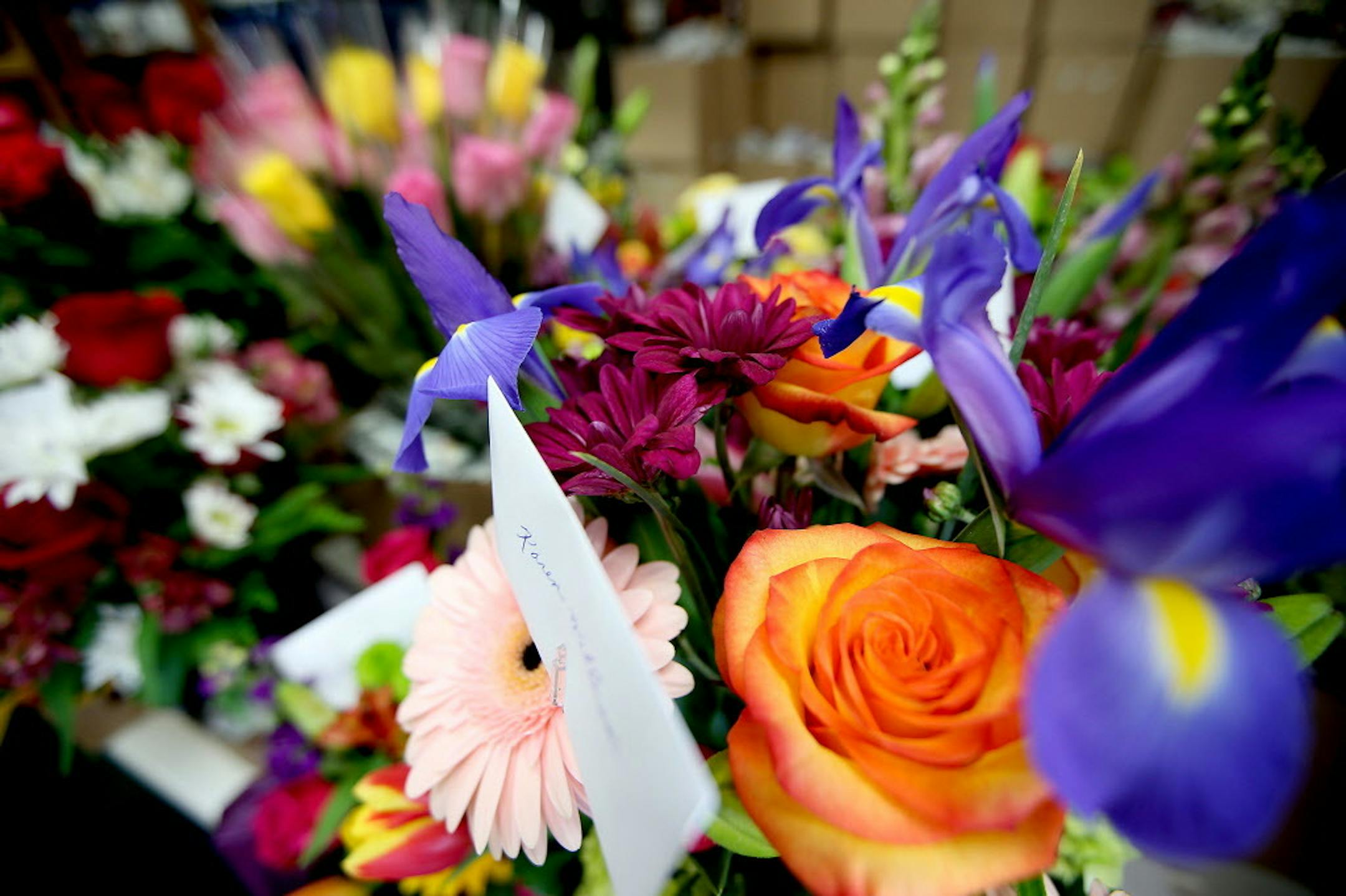 Mother's Day arrangements sat ready for delivery at Artistic Floral in Edina.