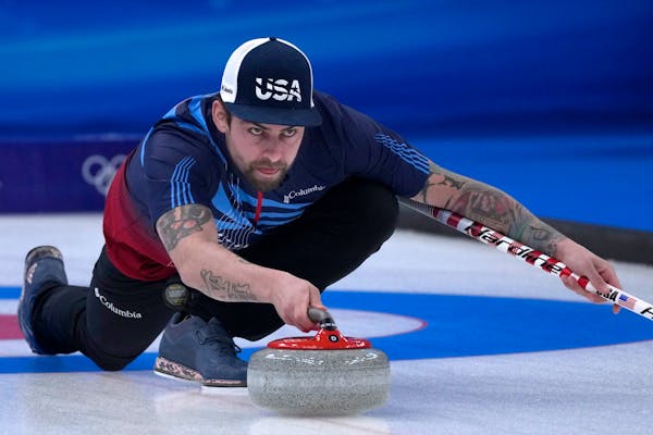 Chris Plys of Duluth during Saturday’s mixed doubles match against Canada.