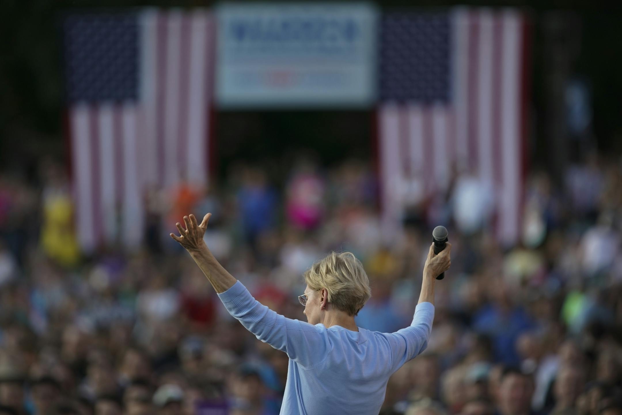 Sen. Elizabeth Warren told the crowd that she would be making a policy announcement in the morning during her her Town Hall at Macalester College Monday evening.