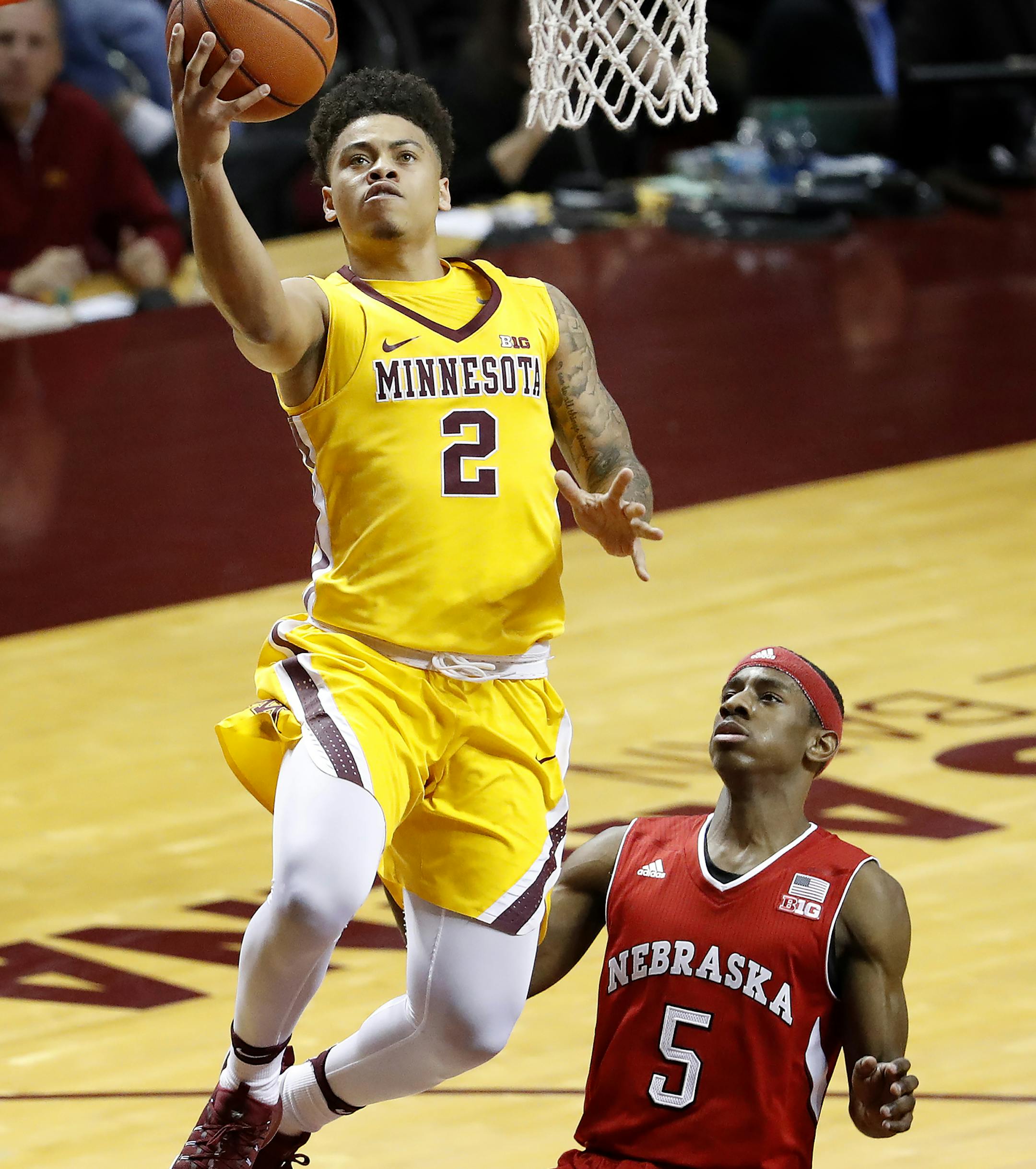 Nate Mason (2) attempted a shot in the first half. ] CARLOS GONZALEZ ï cgonzalez@startribune.com - March 2, 2017, Minneapolis, MN, Williams Arena, NCAA Basketball, Big 10, University of Minnesota Gophers vs. Nebraska Cornhuskers