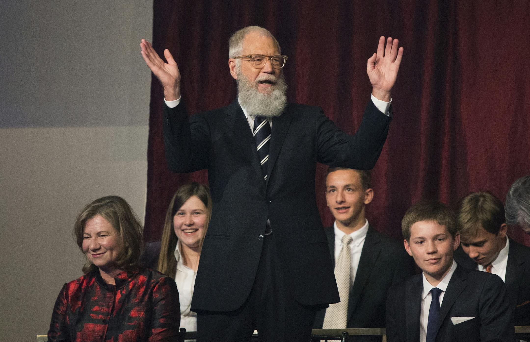 David Letterman is honored with the Mark Twain Prize for American Humor at the Kennedy Center for the Performing Arts on Sunday, Oct. 22, 2017, in Washington, D.C. (Photo by Owen Sweeney/Invision/AP)
