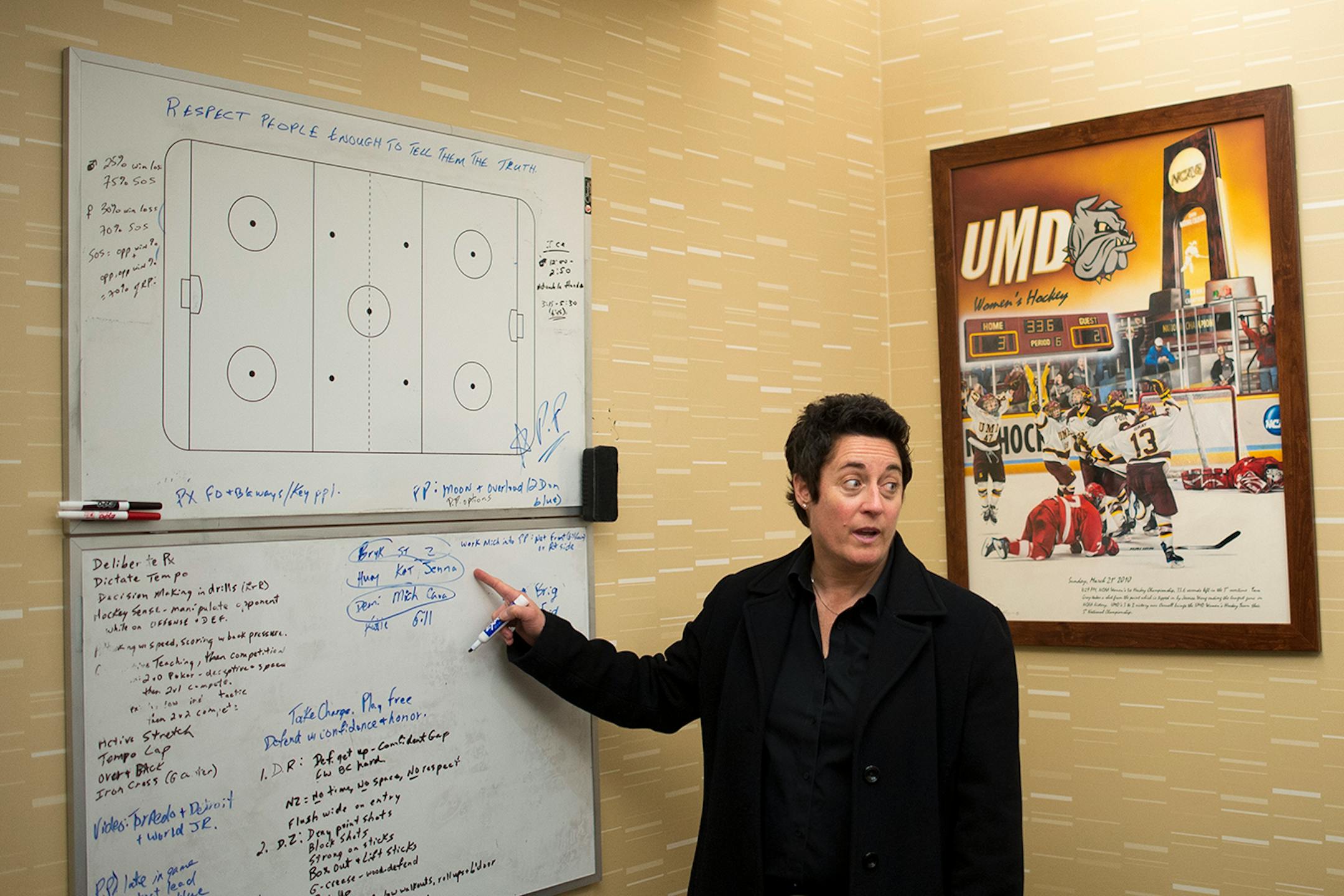 UMD womens' hockey head coach Shannon Miller talks about problems during the power play with her assistant coaches after Saturday night's loss to the University of North Dakota at Amsoil Arena. ] (Aaron Lavinsky | StarTribune) University of Minnesota Duluth told women's hockey head coach Shannon Miller that this season would be the las of her successful run as the Bulldog's coach. After five national championships, an NCAA record, and 11 Frozen Four Victories, Miller, the highest-paid coach in w