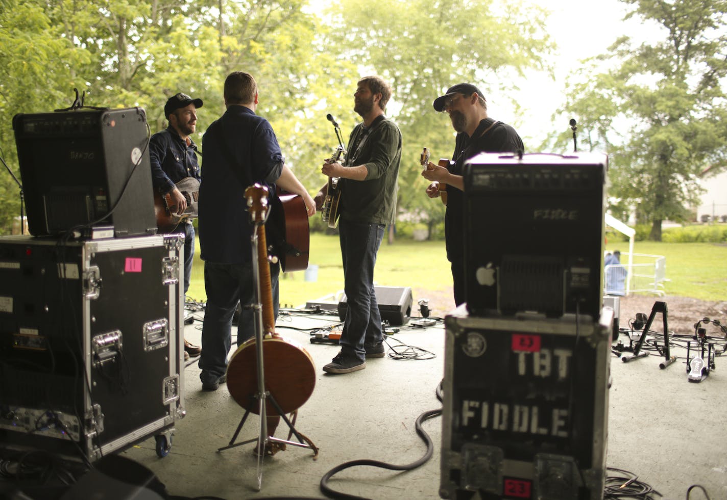 Before they began the sound check for their show in Black Mountain, NC, the band ironed out the kinks in their rendition of The Band's "The Night They Drove Old Dixie Down." ] JEFF WHEELER &#x201a;&#xc4;&#xa2; jeff.wheeler@startribune.com Trampled By Turtles played a sold out show at the Pisgah Brewing Company's outdoor venue on Saturday, July 19, 2014 in Black Mountain, North Carolina.