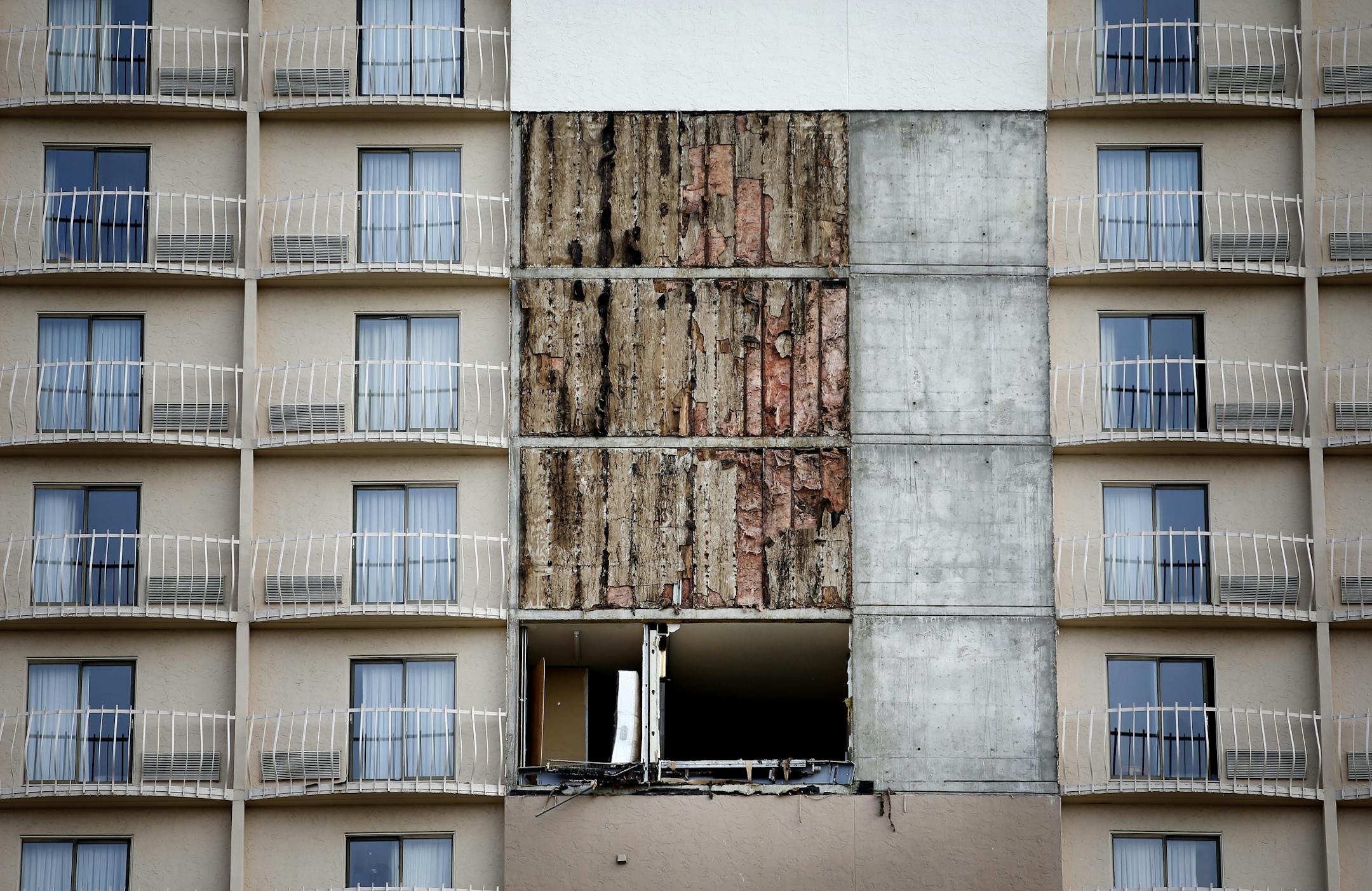 Parts of the facade fell from the La Quinta Inn & Suites in Bloomington.