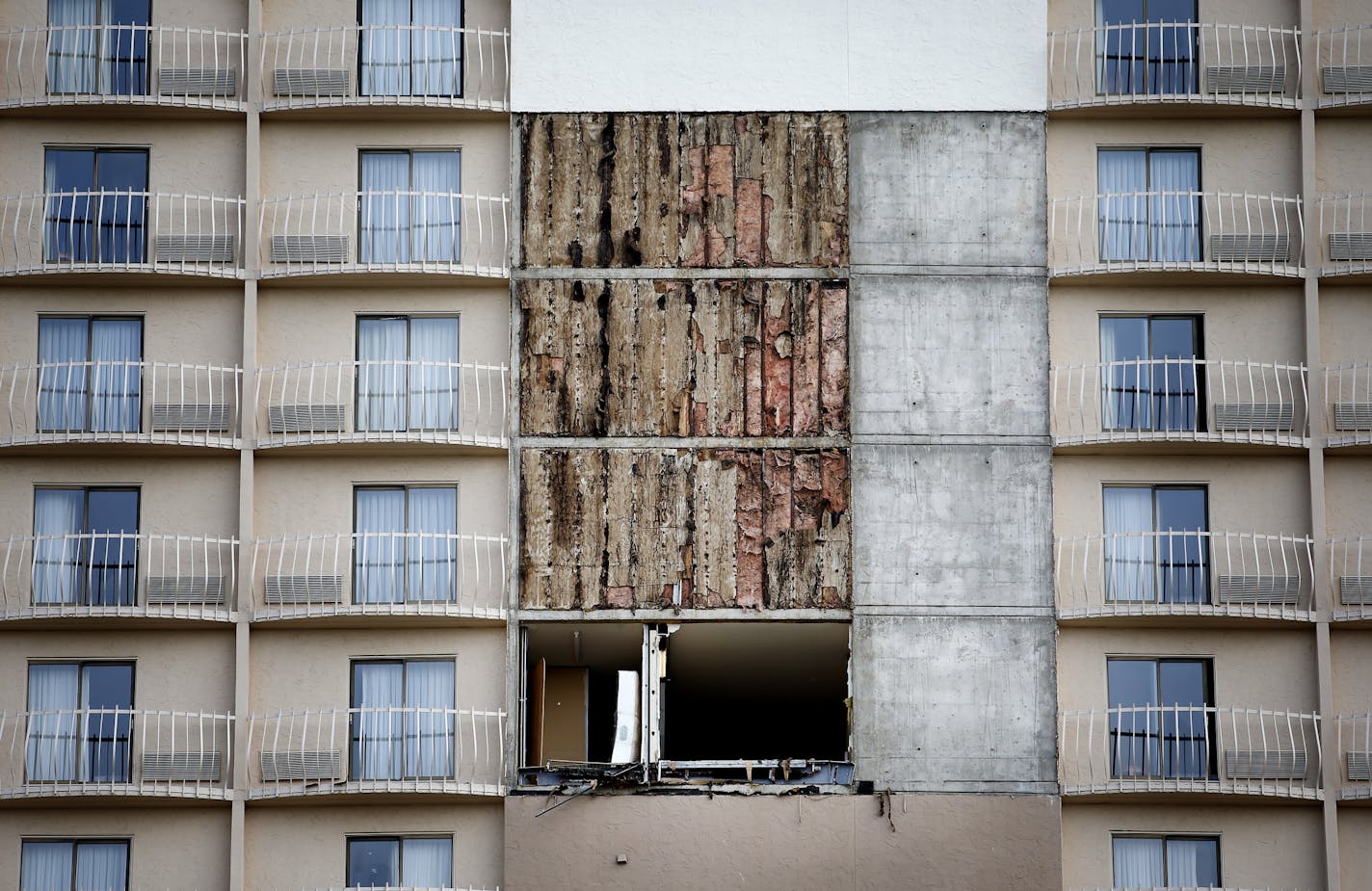 Parts of the facade fell from the La Quinta Inn & Suites in Bloomington.