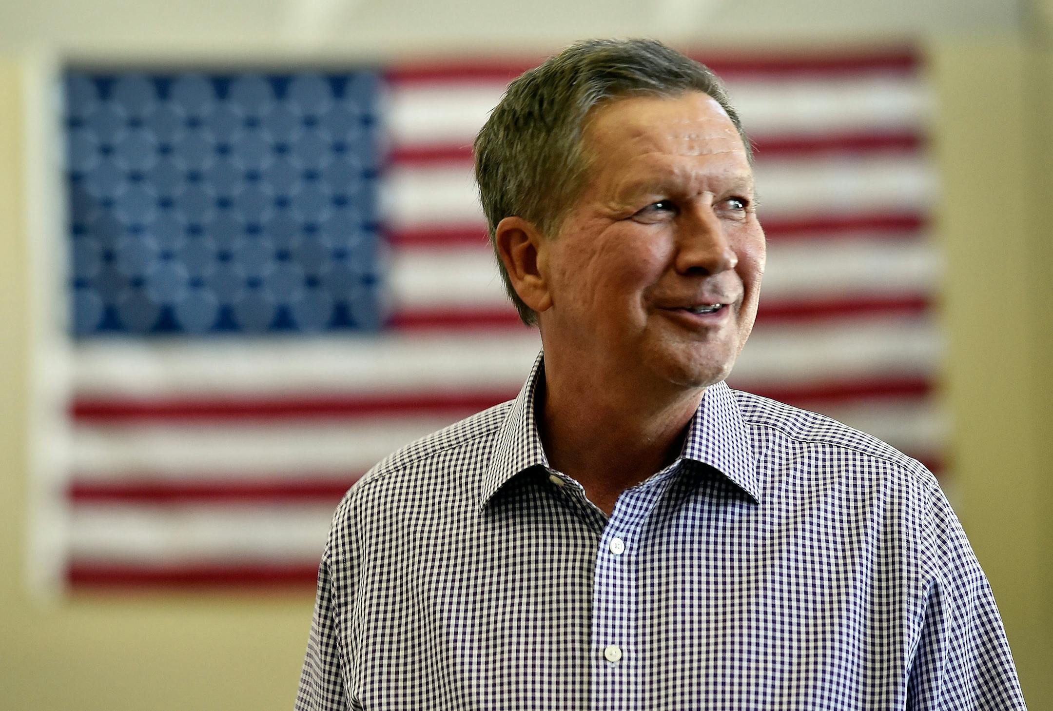 Ohio Gov. John Kasich looks on before he speaks at the Clark County Republican Party headquarters on June 11, 2015 in Las Vegas. On July 21, Kasich announced his bid for the Republican presidential nomination. (David Becker/Zuma Press/TNS) ORG XMIT: 1171137