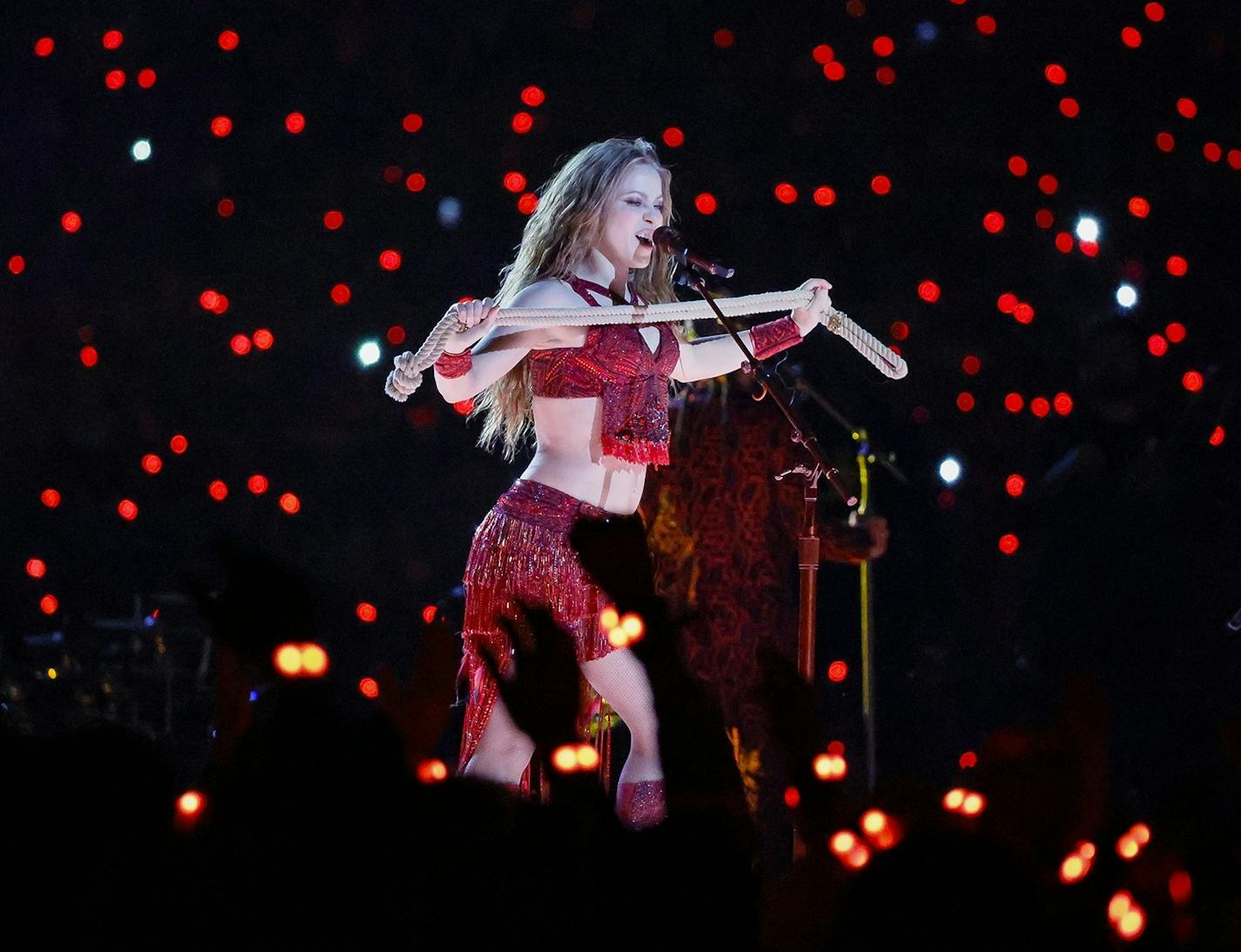 Shakira performs during the Pepsi Super Bowl LIV Halftime Show at Hard Rock Stadium in Miami Gardens, Fla., on Sunday, Feb. 2, 2020.