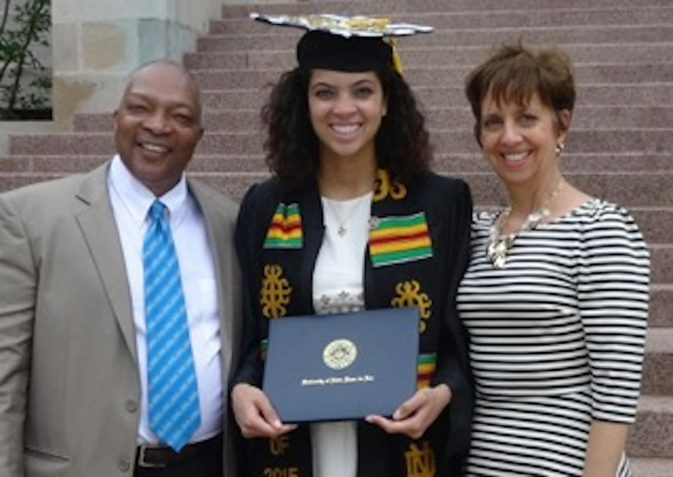 Notre Dame graduate Liz Martin with parents Steve and Geri, of Eden Prairie.