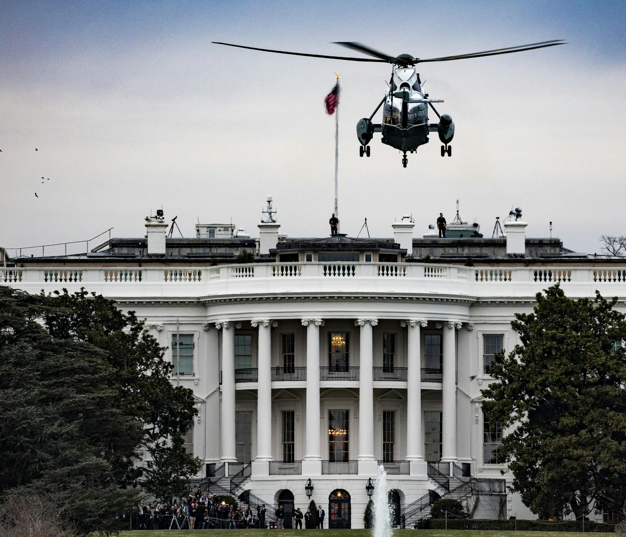 President Donald Trump arrives on Marine One at the South Lawn of the White House in Washington, March 24, 2019. Trump spent the weekend at his Mar-a-Lago club in Florida. (Samuel Corum/The New York Times)