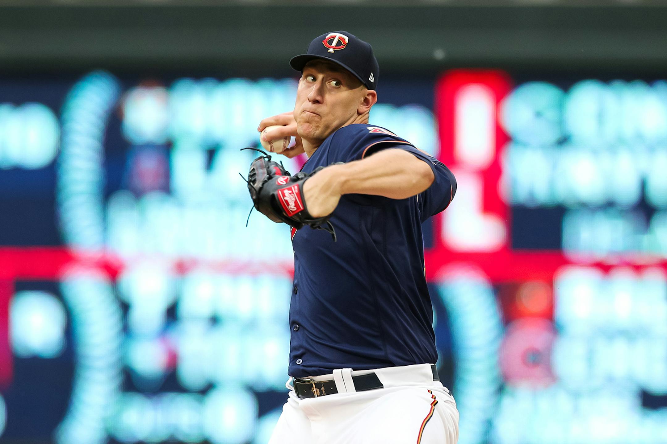 Josh Winder #74 of the Minnesota Twins delivers a pitch against the Milwaukee Brewers in the first inning of the game at Target Field on July 12, 2022, in Minneapolis, Minnesota. (David Berding/Getty Images/TNS) ORG XMIT: 53049141W