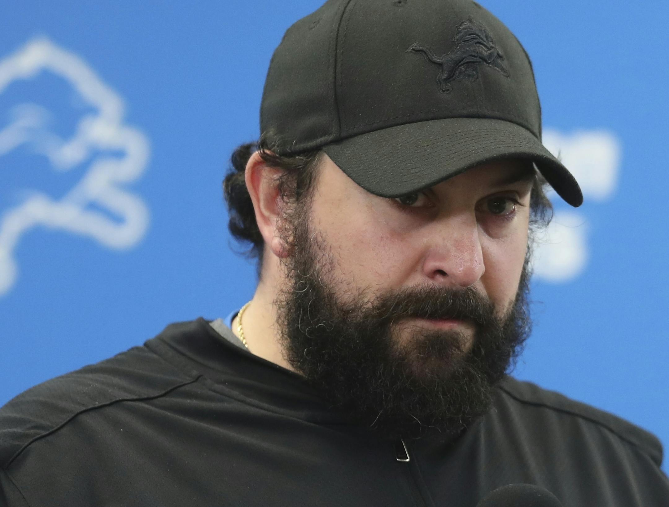 Detroit Lions head coach Matt Patricia addresses the media at the team's football training facility, Thursday, May 10, 2018, in Allen Park, Mich. Patricia addressed the 1996 sexual assault allegation against him which surfaced in media reports. (AP Photo/Carlos Osorio)