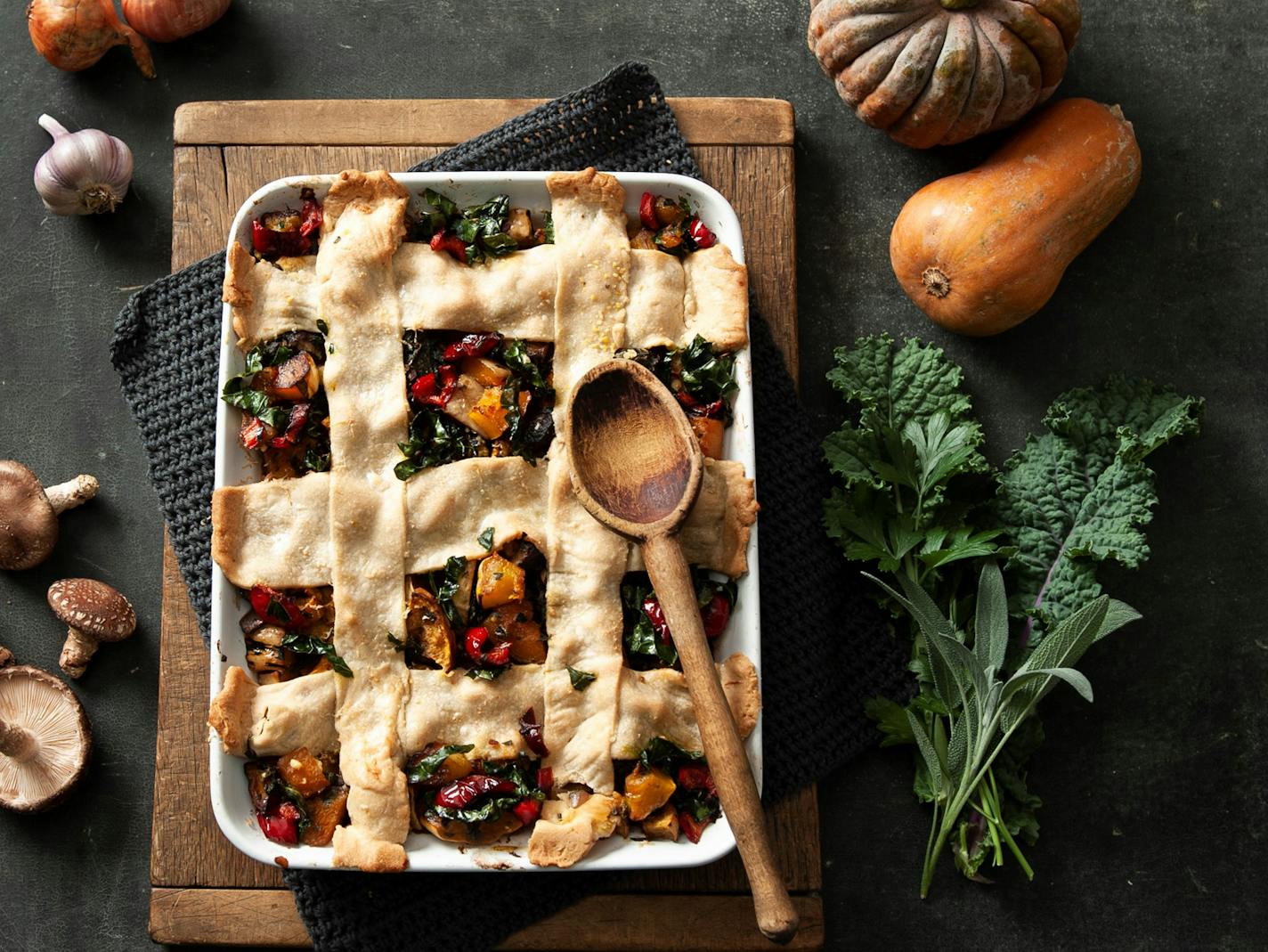 Photo by Mette Nielsen, Special to the Star Tribune. Squash gets all the attention in this squash and mushroom pot pie.