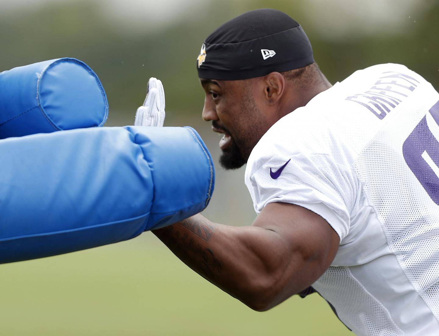 Everson Griffen worked on hand drills during training camp in August.