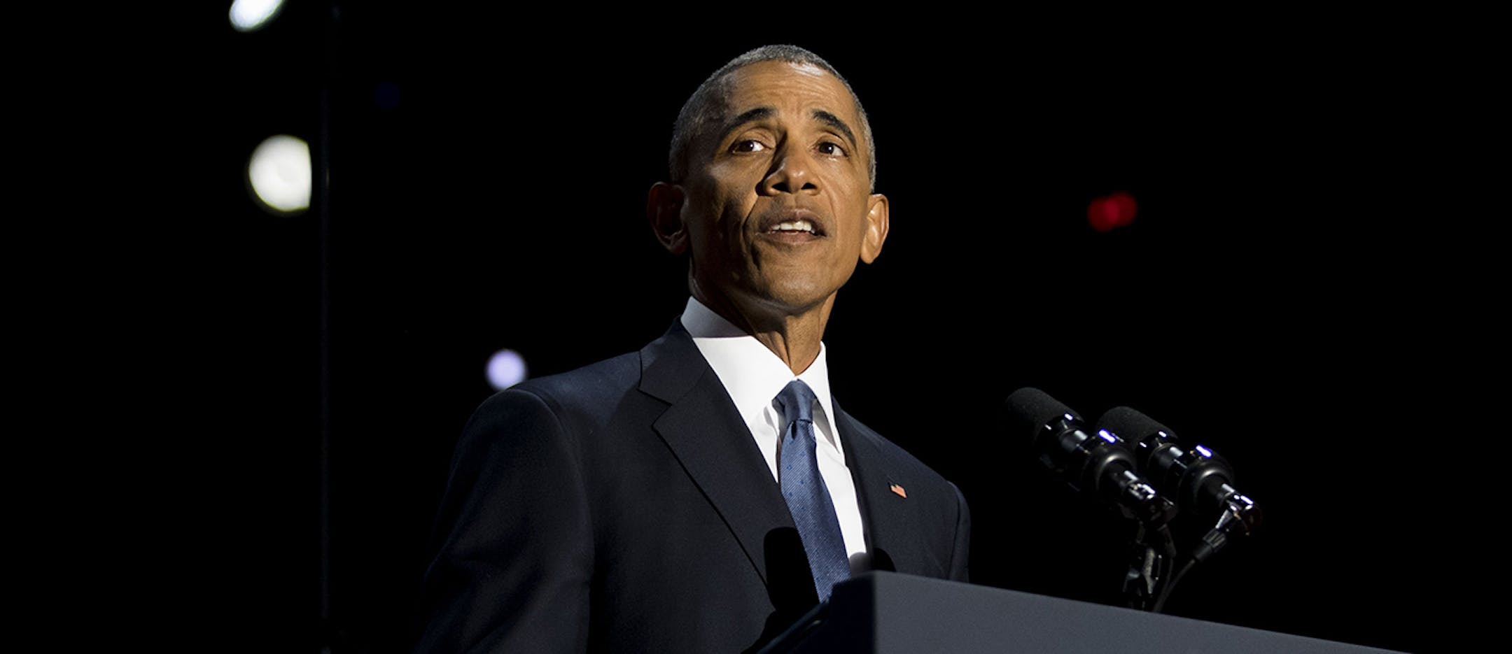President Barack Obama delivers his farewell address at McCormick Place in Chicago, Jan. 10, 2017. (Doug Mills/The New York Times) ORG XMIT: MIN2017011114151725