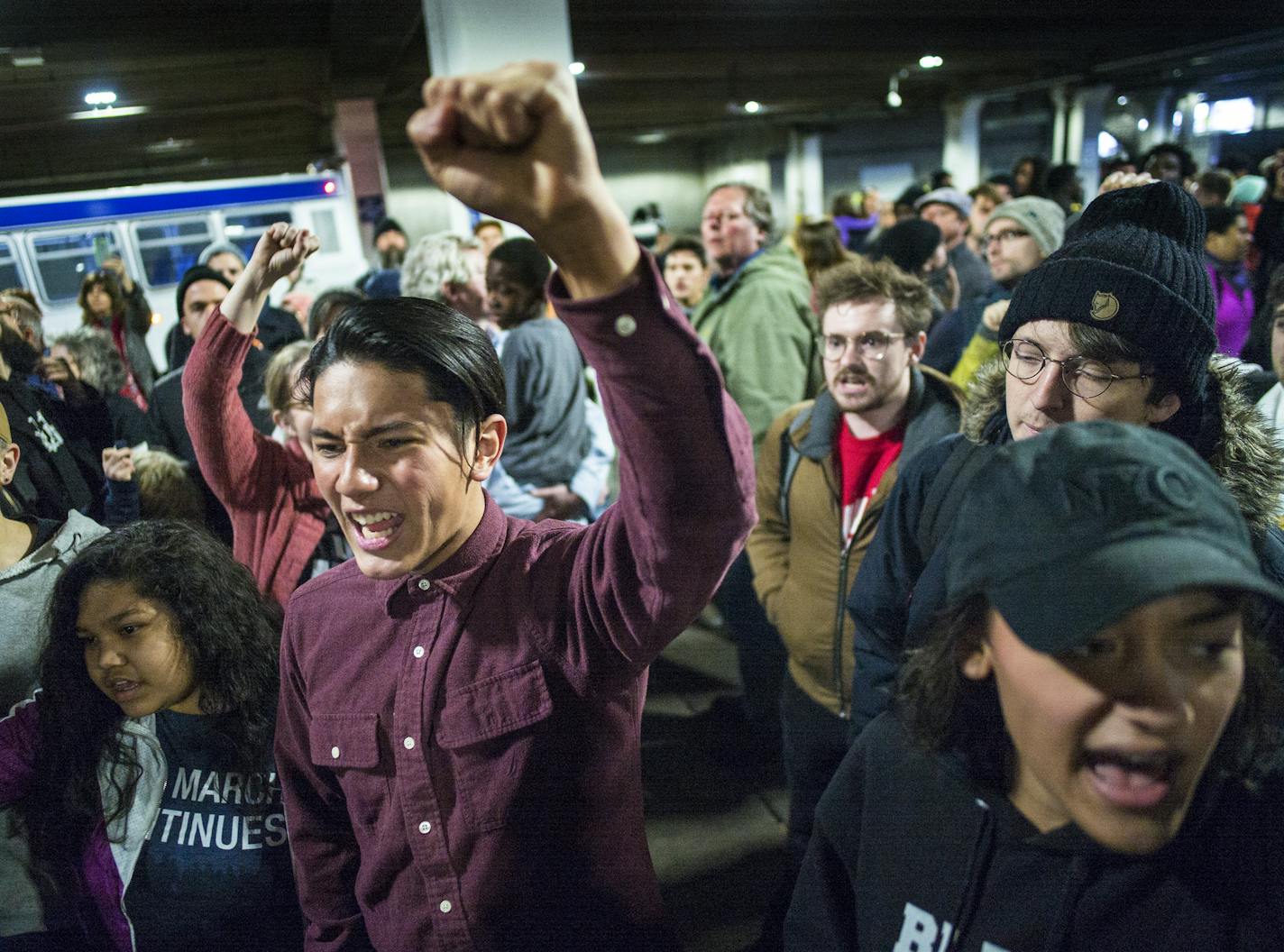 Black Lives Matter protesters made their way from the Mall of America to Terminal 2 of MSP via light rail on Wednesday