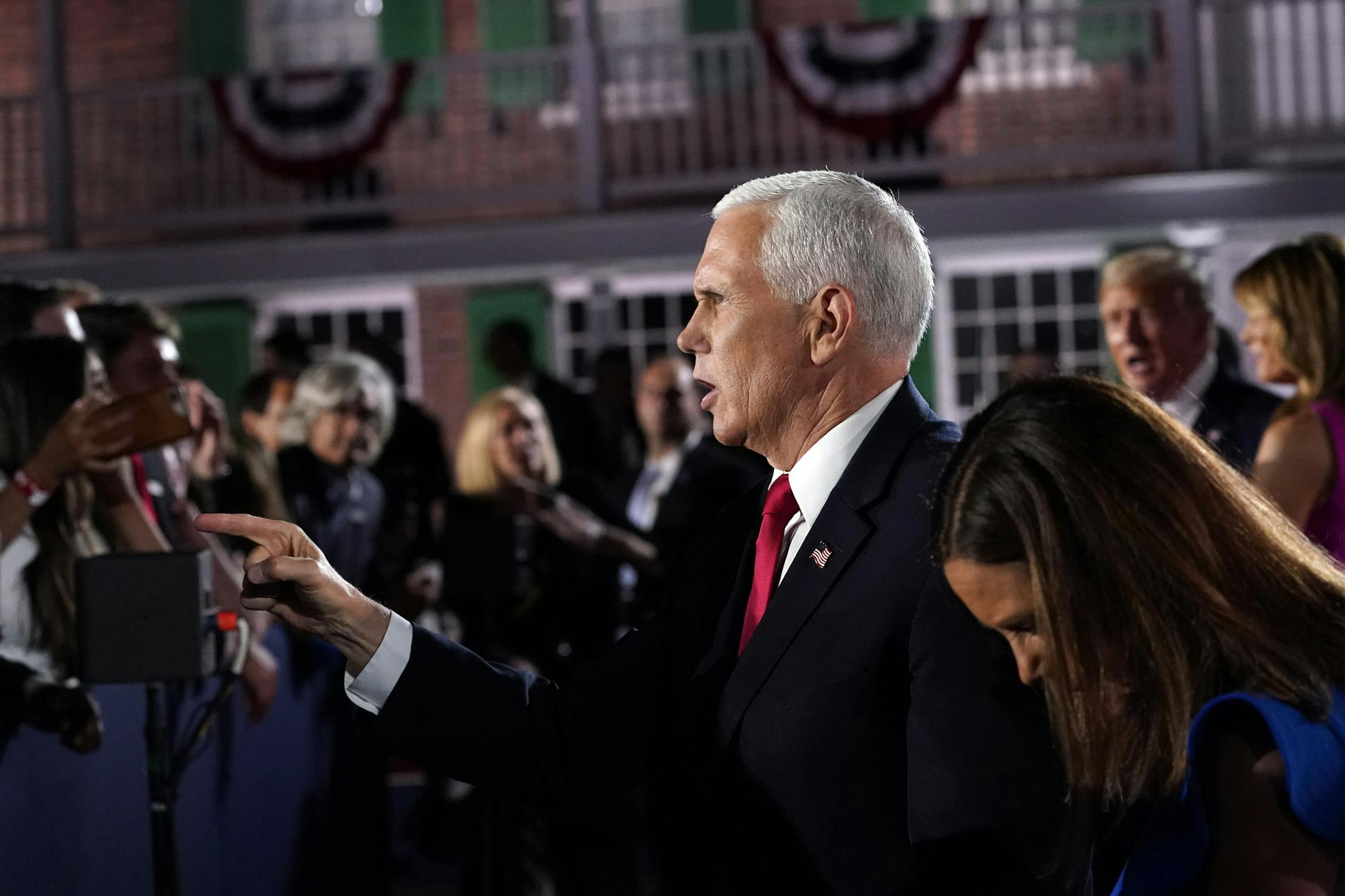 Vice President Mike Pence and his wife Karen Pence greet supporters on the third day of the Republican National Convention at Fort McHenry National Monument and Historic Shrine in Baltimore, Wednesday, Aug. 26, 2020. (AP Photo/Andrew Harnik)