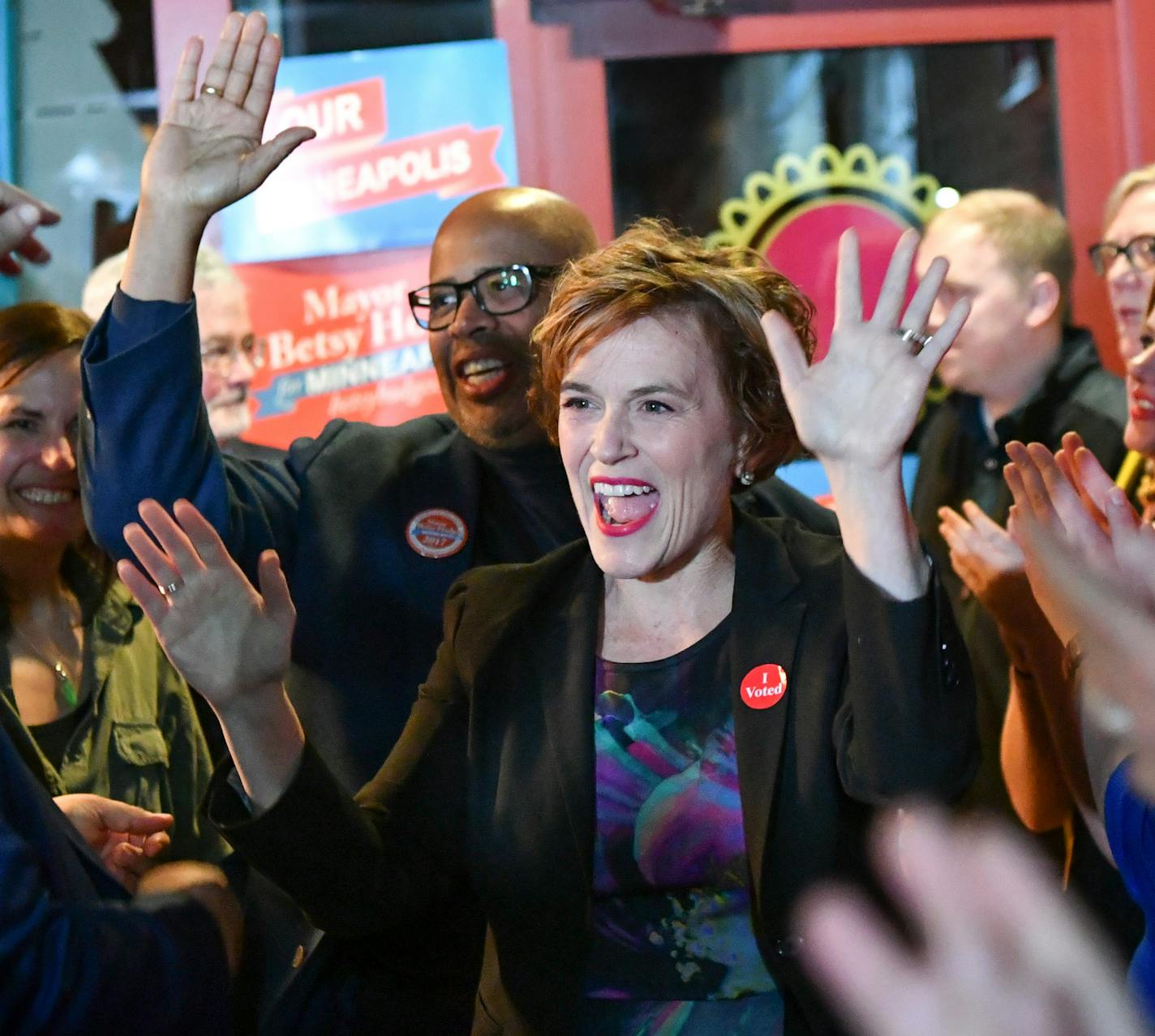 Mayor Betsy Hodges arrived at a party for her campaign volunteers at Gandhi Mahal restaurant in Minneapolis. ] GLEN STUBBE &#xef; glen.stubbe@startribune.com Tuesday, November 7, 2017 Mayor Betsy Hodges election night party at Gandhi Mahal restaurant in Minneapolis.