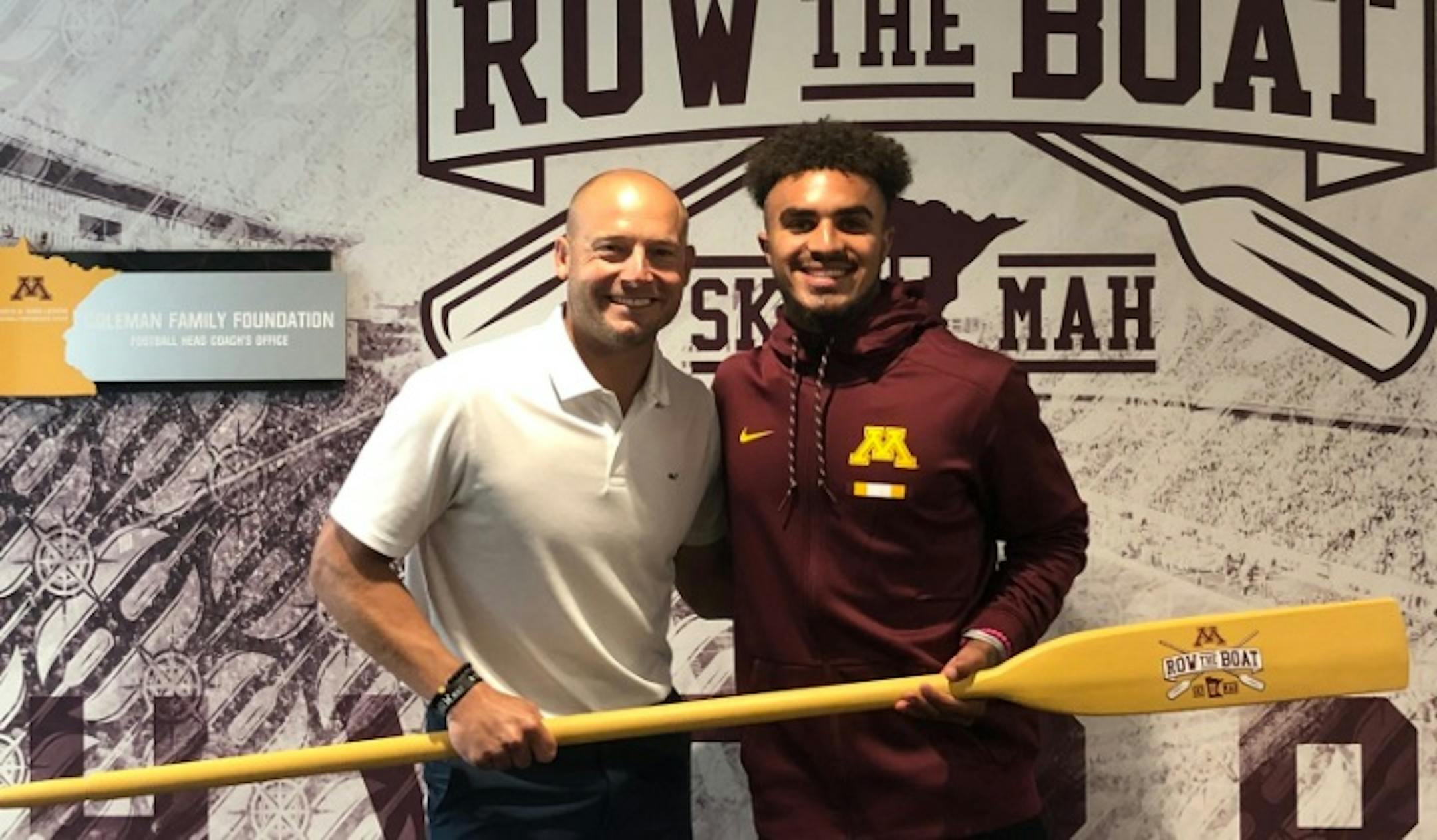 Treyson Potts posed with Gophers coach P.J. Fleck