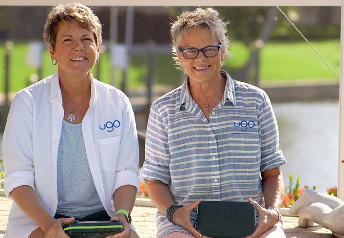 Provided
Melanie Cole, left, and Vicky DeRouchey are the founders and inventors of Ugo in Prior Lake, which makes waterproof pouches perfect for summertime activities.