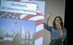 The first Latina mayor elected in Minnesota, Maria Regan Gonzalez, saluted veterans and students at Richfield STEM Elementary Veteran's Day event, Fri
