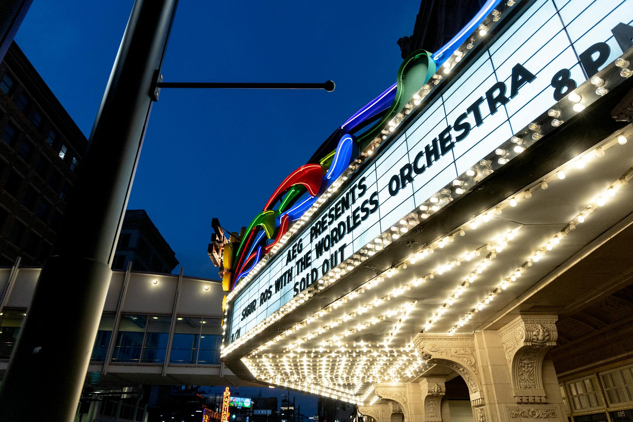 The Marquee for Sigur Ros with the Wordless Orchestra, Monday, August 21, 2023, at The State Theatre in Minneapolis, Minn. ] CARLOS GONZALEZ • carlos.gonzalez@startribune.com