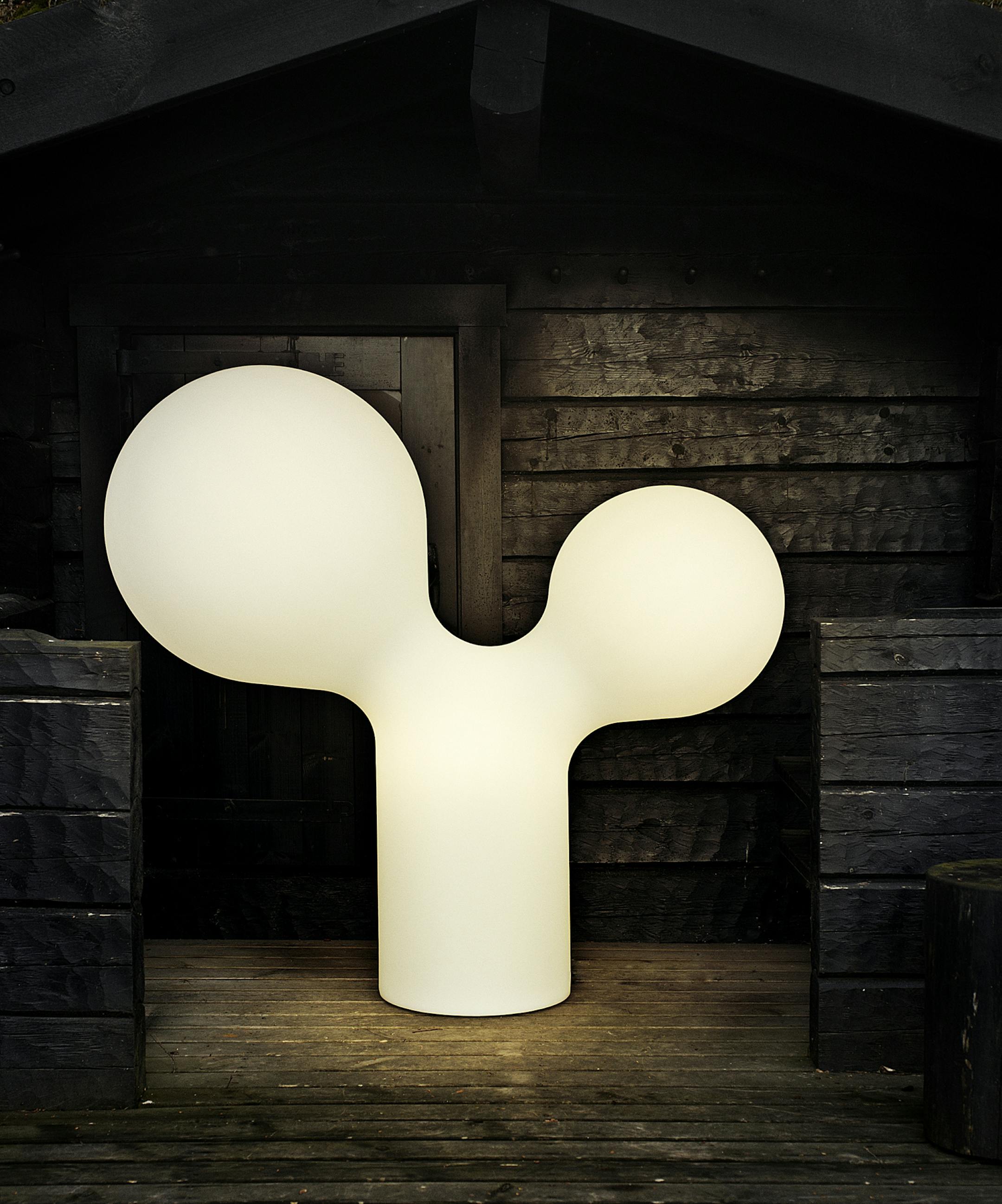 Eero Aarnio Finnish, born 1932 Double Bubble lamp, 2000 Cast plastic, LED lights 53 1/8 x 24 13/16 x 51 3/16 in. (135 x 63 x 130 cm) Manufacturer: Melaja, Ltd., Kerava, Finland,1991‚Äìpresent Collection of Gayle Fuguitt and Tom Veitch, Minneapolis