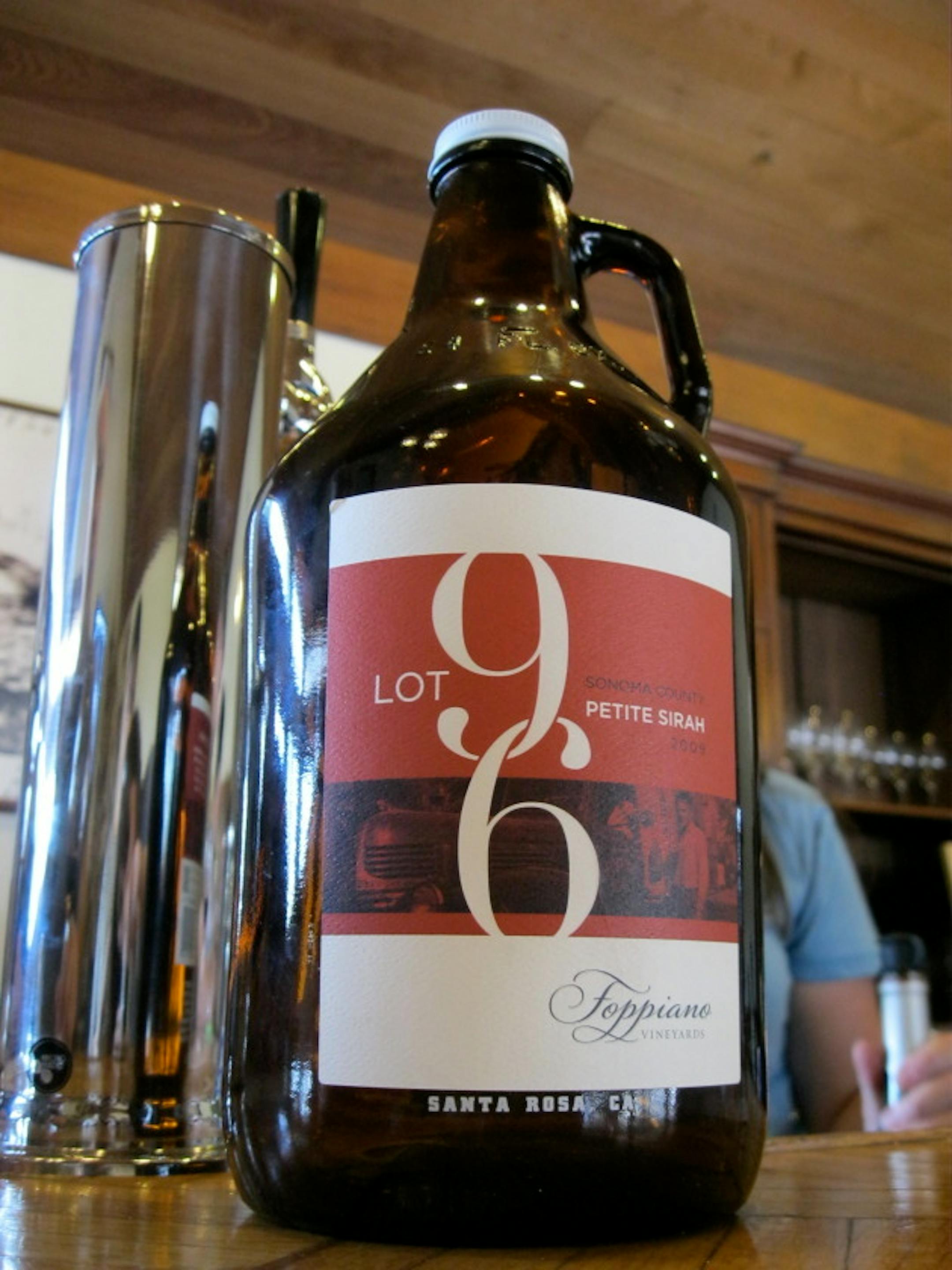 Going back to an earlier time, the Foppiano tasting room just added a tap of their wine, Lot 96. Locals can now buy the gallon bottle, then refill it for $20 a shot.