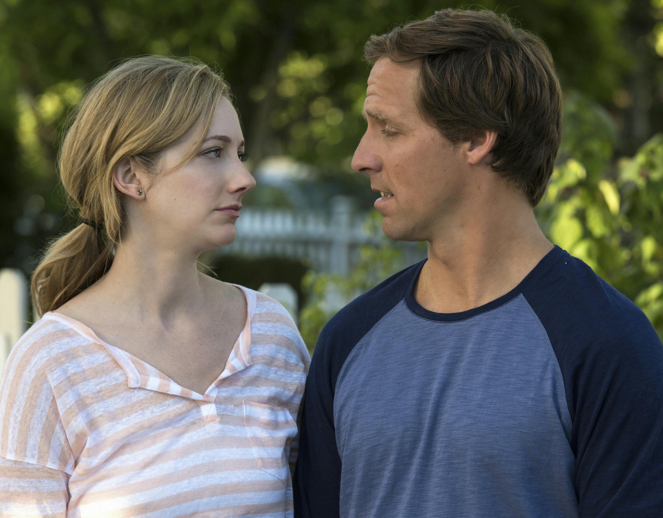 Judy Greer as Lina and Nat Faxon as Russ in "Married.". CR: Prashant Gupta/FX