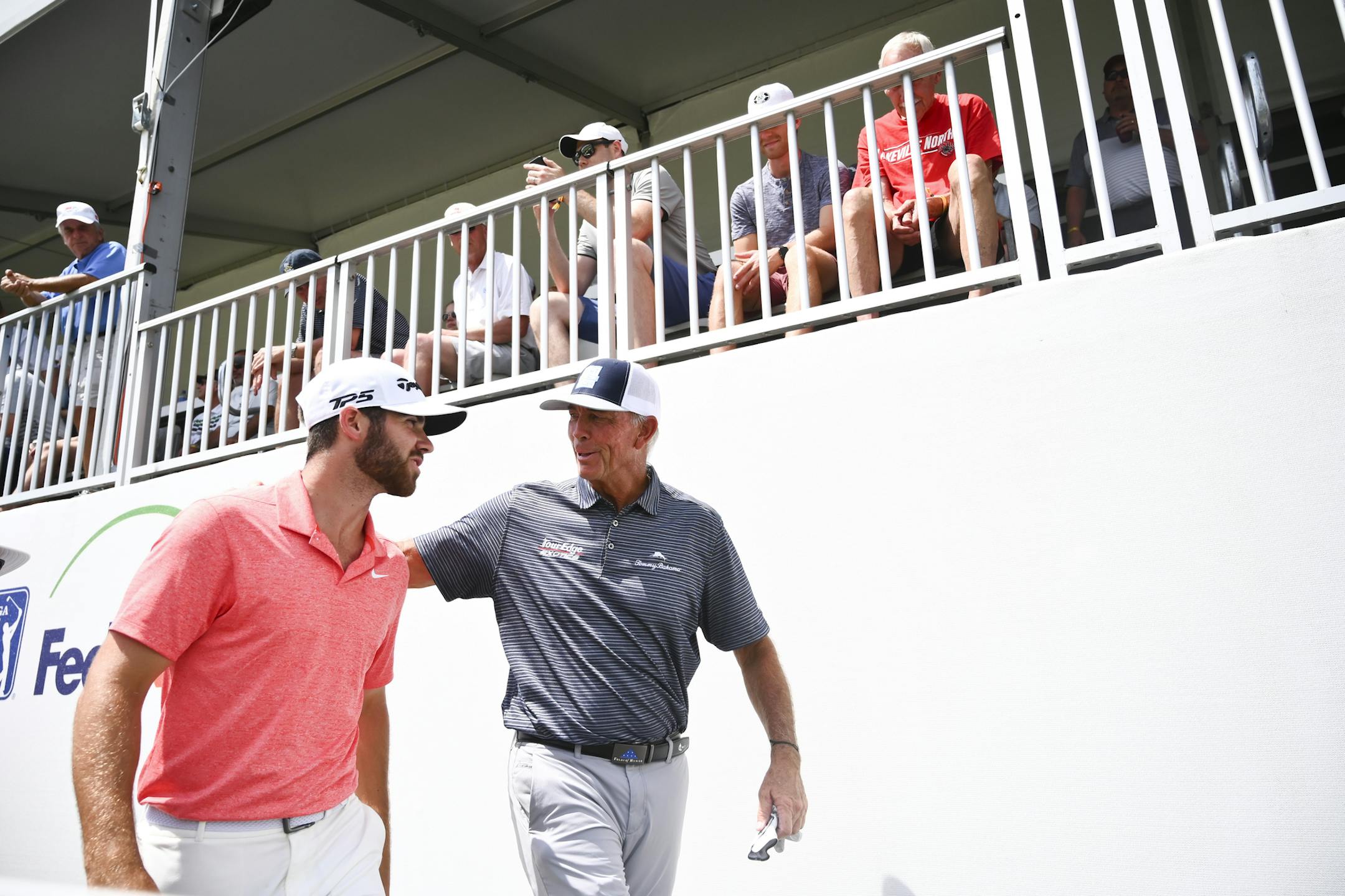 Tom Lehman put his arms around Matthew Wolff as the two walked back toward the clubhouse after finishing the third round of the 3M Open Saturday. ] Aaron Lavinsky ¥ aaron.lavinsky@startribune.com The third round of the 3M Open was held Saturday, July 6, 2019 at TPC Twin Cities in Blaine, Minn.