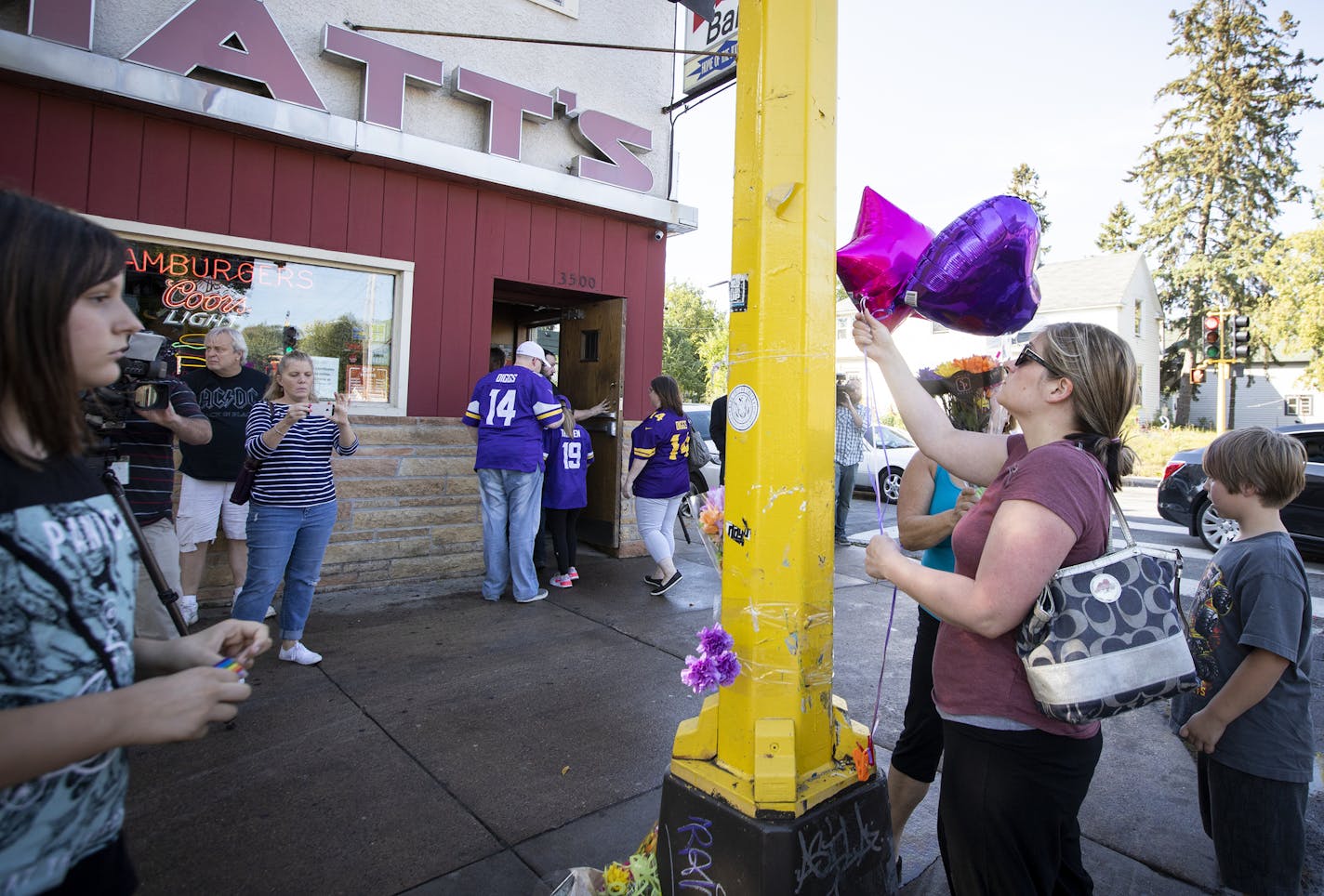 Those who identified only as extended members of the family of Sheryl and Kenneth Carpentier, two of the victims, put up balloons and flowers on the growing memorial outside of Matt's Bar. ] LEILA NAVIDI &#xef; leila.navidi@startribune.com BACKGROUND INFORMATION: A memorial for the victims is seen outside of Matt's Bar in Minneapolis on Sunday, September 23, 2018. A teenager speeding from state troopers in a stolen SUV hit another vehicle and killed three people early Sunday at a south Minneapol